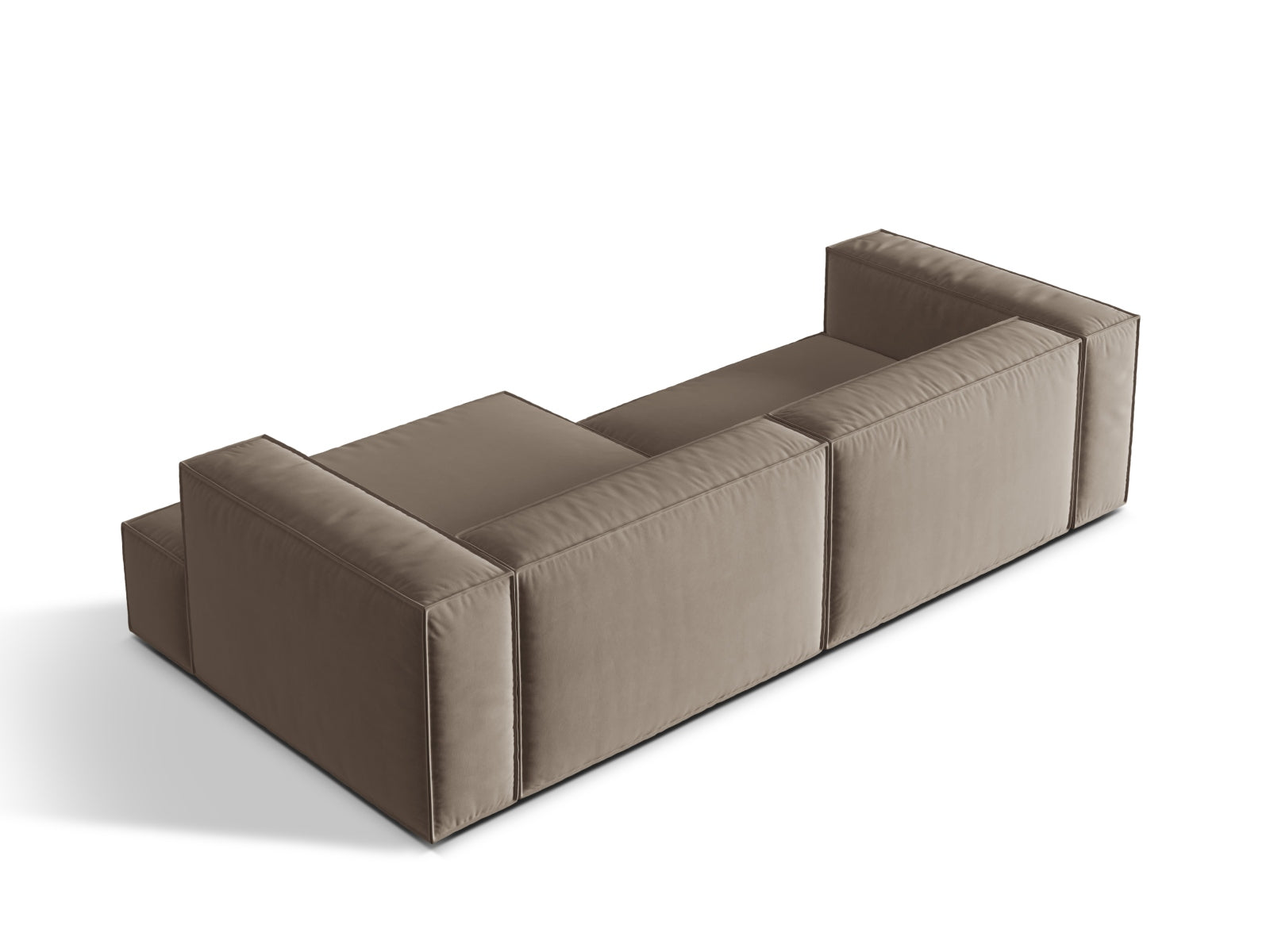 Elegantes Nuria Velour Ecksofa in hellem Grau, 4-Sitzer, rechtsseitig, ideal für stilvolle und einladende Wohnräume.