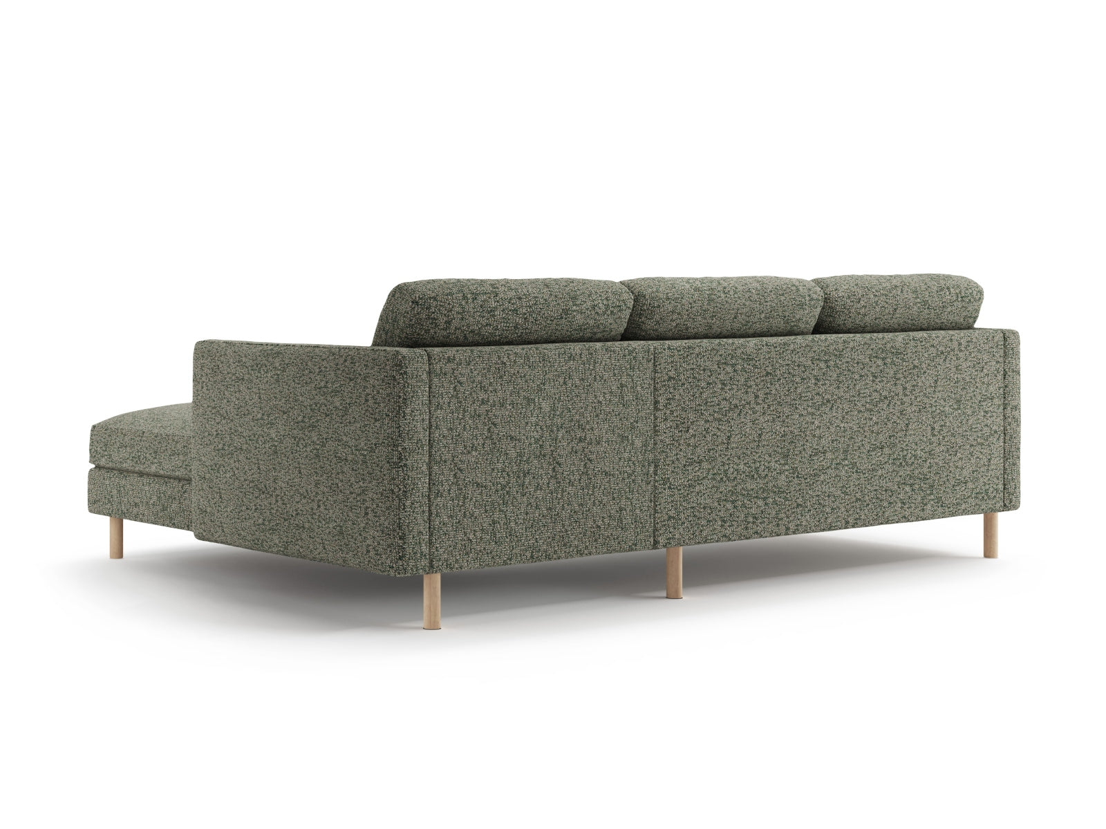 Stilvolles Eden Ecksofa rechts, 3-Sitzer in Moss Green Melange, perfekt für gemütliche und moderne Wohnambiente.