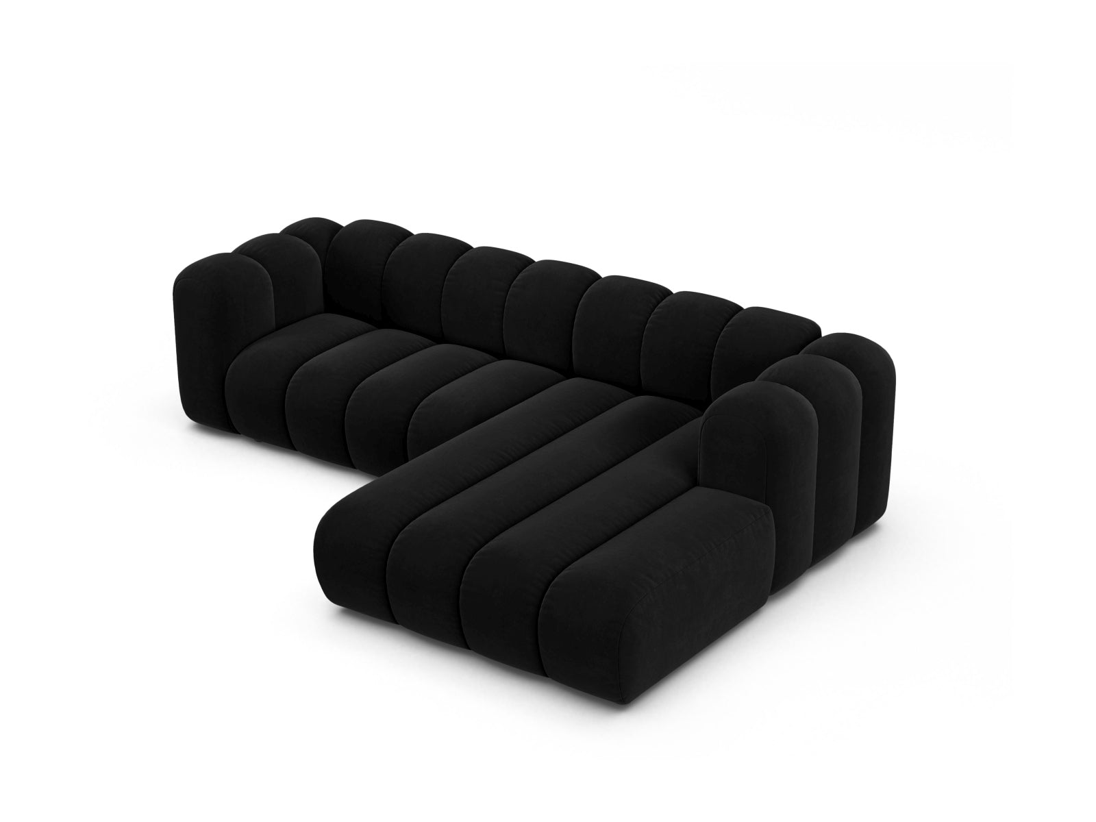 Modulares Ecksofa Lupine in edlem Velours, rechtsseitig, 4-Sitzer von Micadoni, perfekt für moderne und gemütliche Wohnlandschaften.
