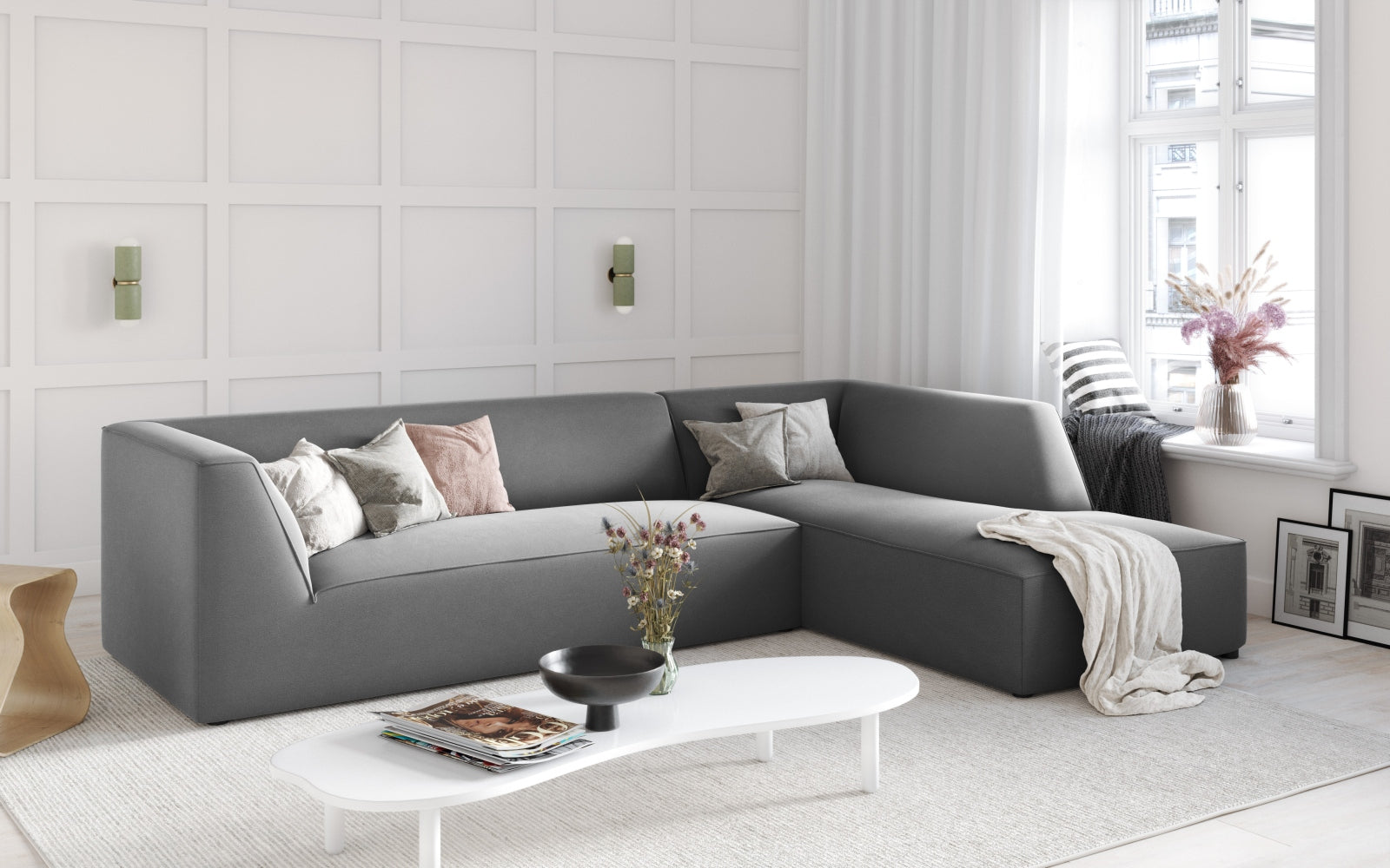 Ruby Velour modulares Ecksofa rechts 4 Sitzer in Grey präsentiert im Onlineshop von KAQTU Design AG. Ecksofa rechts ist von Micadoni