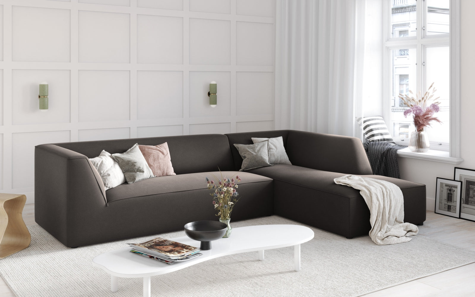 Ruby Velour modulares Ecksofa rechts 4 Sitzer in Dark Grey präsentiert im Onlineshop von KAQTU Design AG. Ecksofa rechts ist von Micadoni