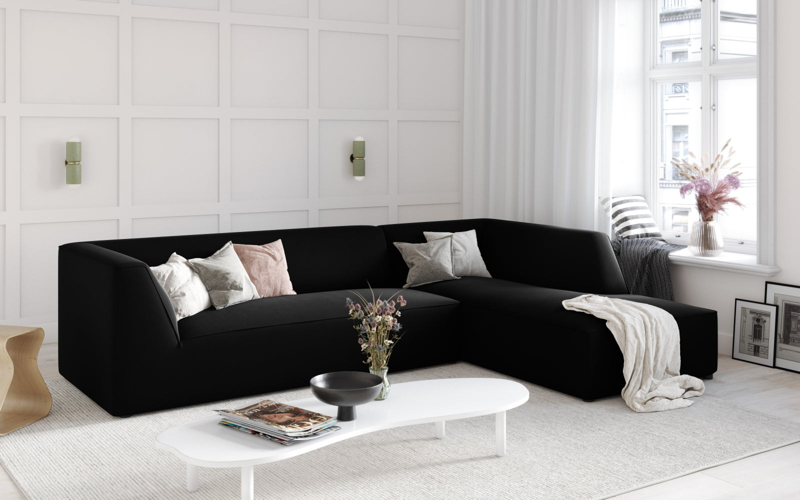 Ruby Velour modulares Ecksofa rechts 4 Sitzer in Black präsentiert im Onlineshop von KAQTU Design AG. Ecksofa rechts ist von Micadoni