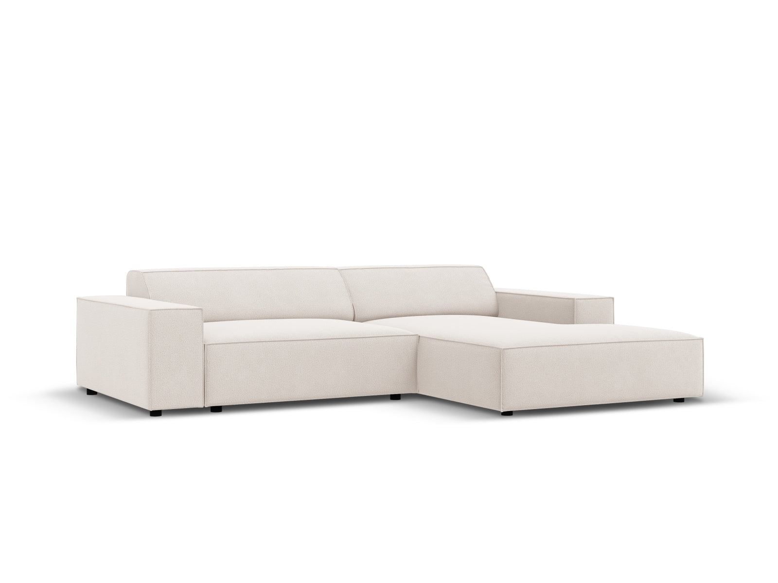 Elegantes, modulares Ecksofa Jodie in hellem Beige, ideal für stilvolle Wohnräume, präsentiert als 3-Sitzer mit rechter Ecke.