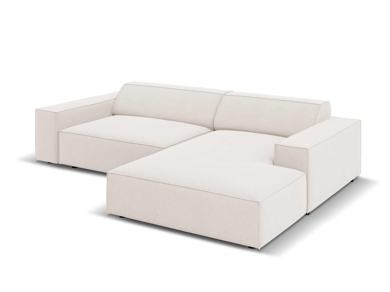 Modulares Ecksofa Jodie in sanftem Beige, 3-Sitzer mit rechter Armlehne, perfekt für moderne und gemütliche Wohnambiente.