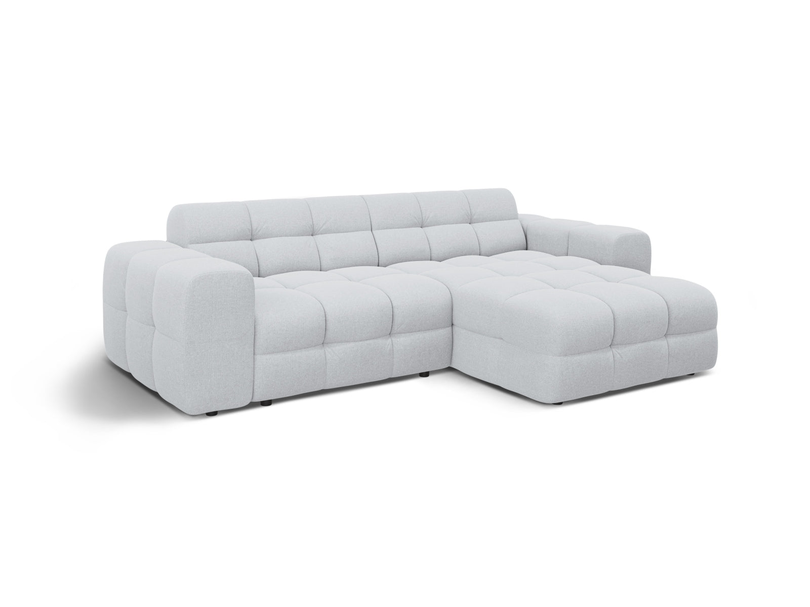 Elegantes Kendal Ecksofa rechts, 4-Sitzer in sanftem Grau, perfekt für zeitgemäße Wohnkonzepte, erhältlich bei Micadoni.