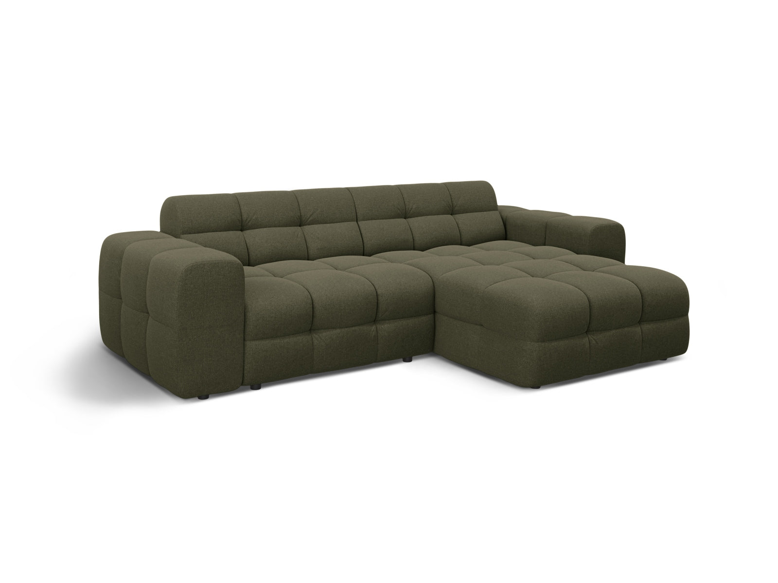 Modernes Kendal Ecksofa rechts, 4-Sitzer in Amazon Green-Ottawa, perfekt für gemütliche und stilvolle Wohnzimmergestaltung von Micadoni.
