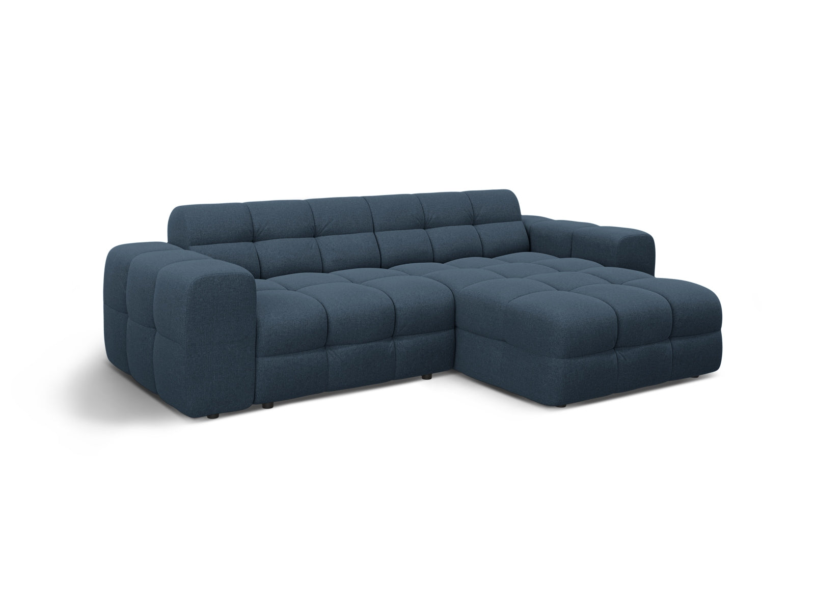 Modernes Kendal Ecksofa in tiefem Blau, 4-Sitzer, perfekt für gemütliche Wohnzimmer, erhältlich bei Micadoni.