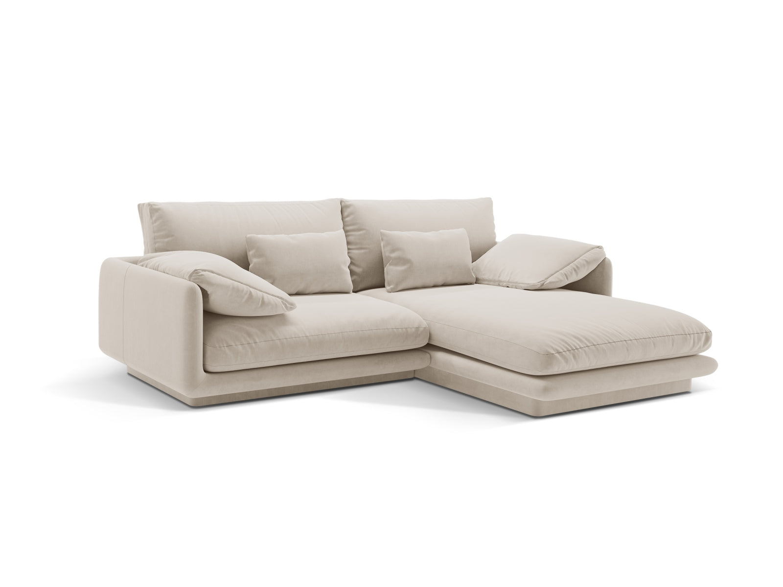 Elegantes Torino Velour Ecksofa in Ecru-Casino, 3-Sitzer, ideal für stilvolle Wohnräume, präsentiert von Micadoni.