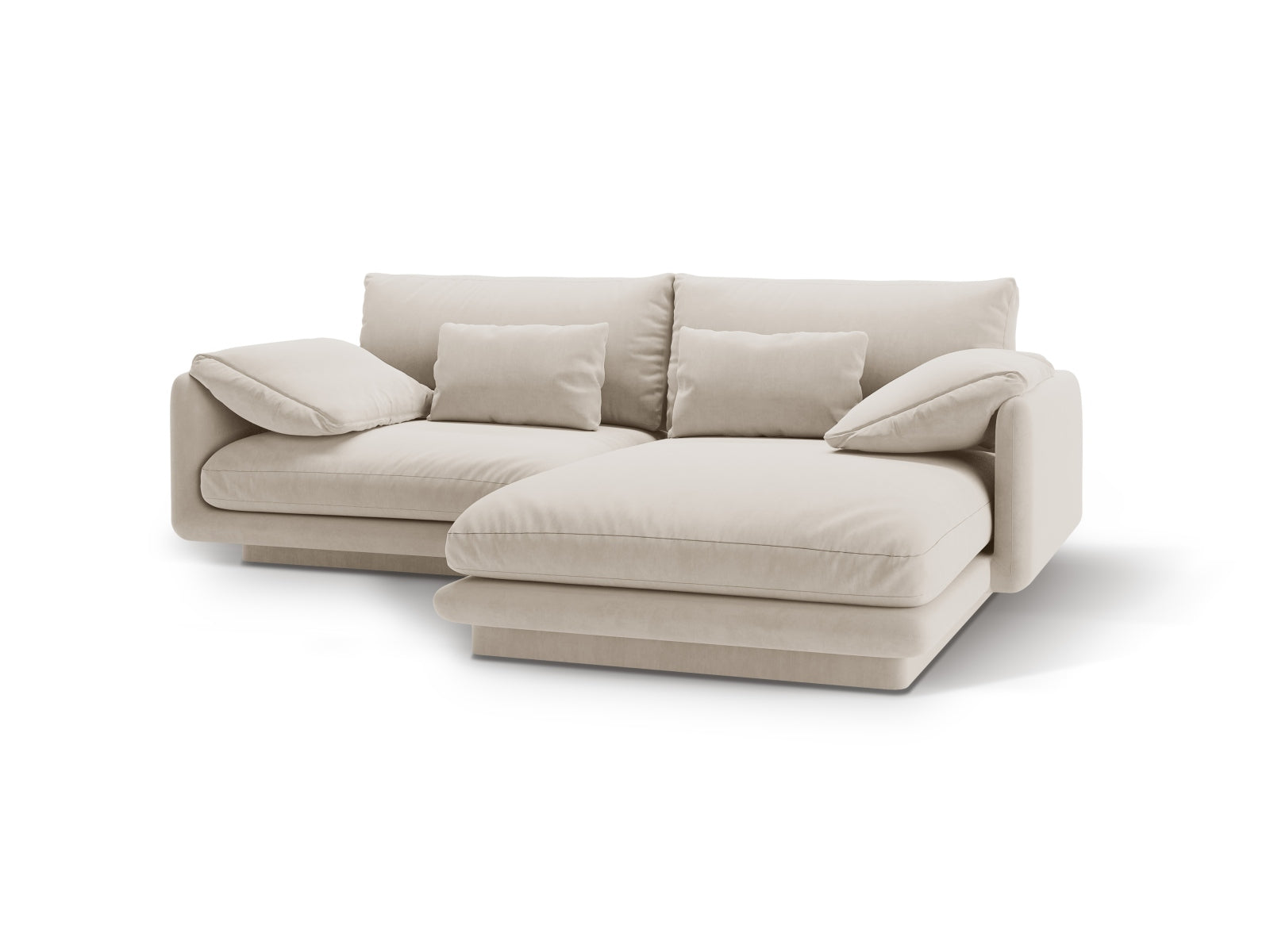 Elegantes Torino Velour Ecksofa in Ecru-Casino, 3-Sitzer, ideal für stilvolle Wohnräume und entspannte Abende von Micadoni.
