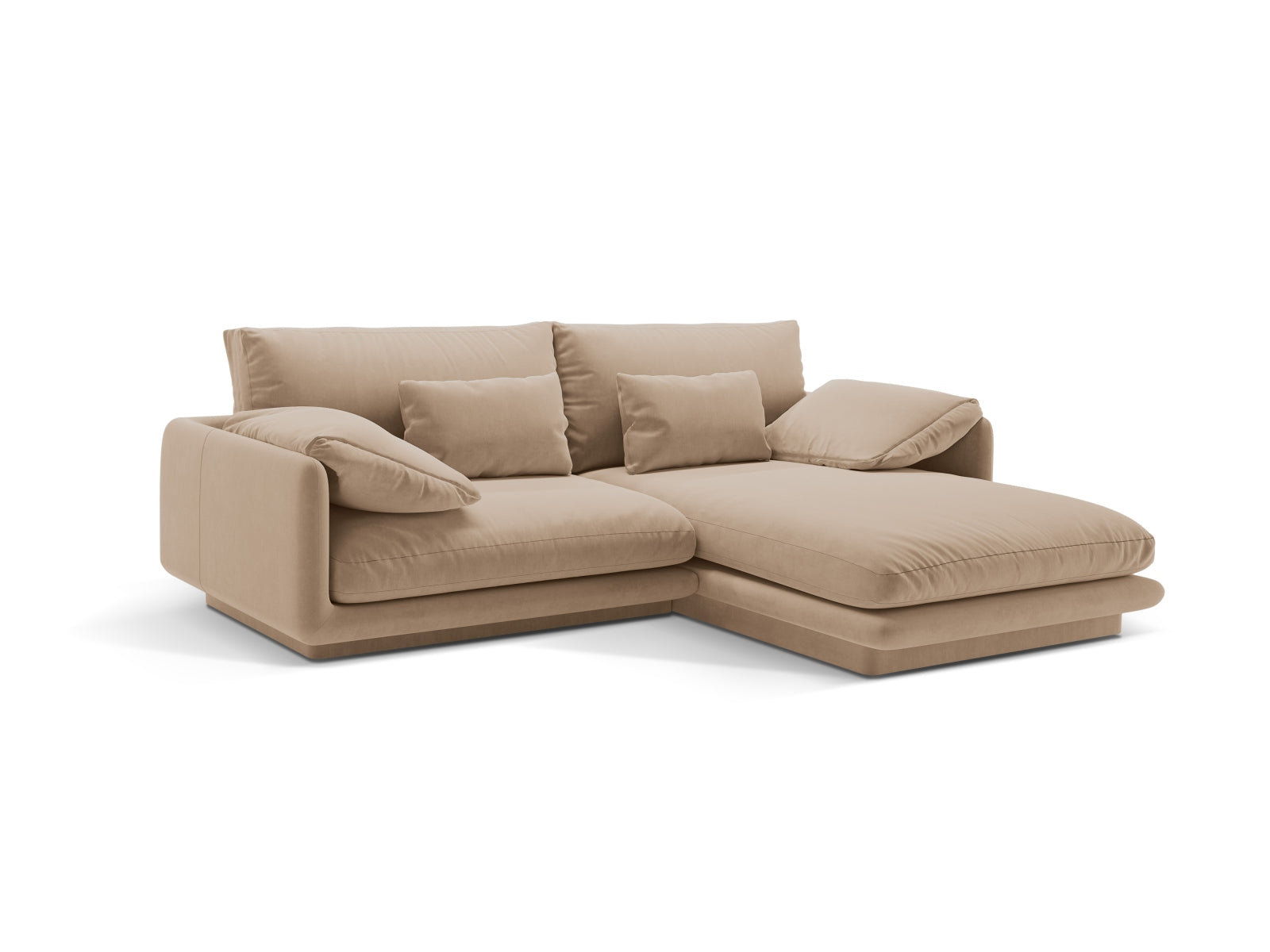 Elegantes Torino Velour Ecksofa rechts, 3-Sitzer in Sand-Casino, ideal für stilvolle Wohnräume. Hochwertige Verarbeitung von Micadoni.