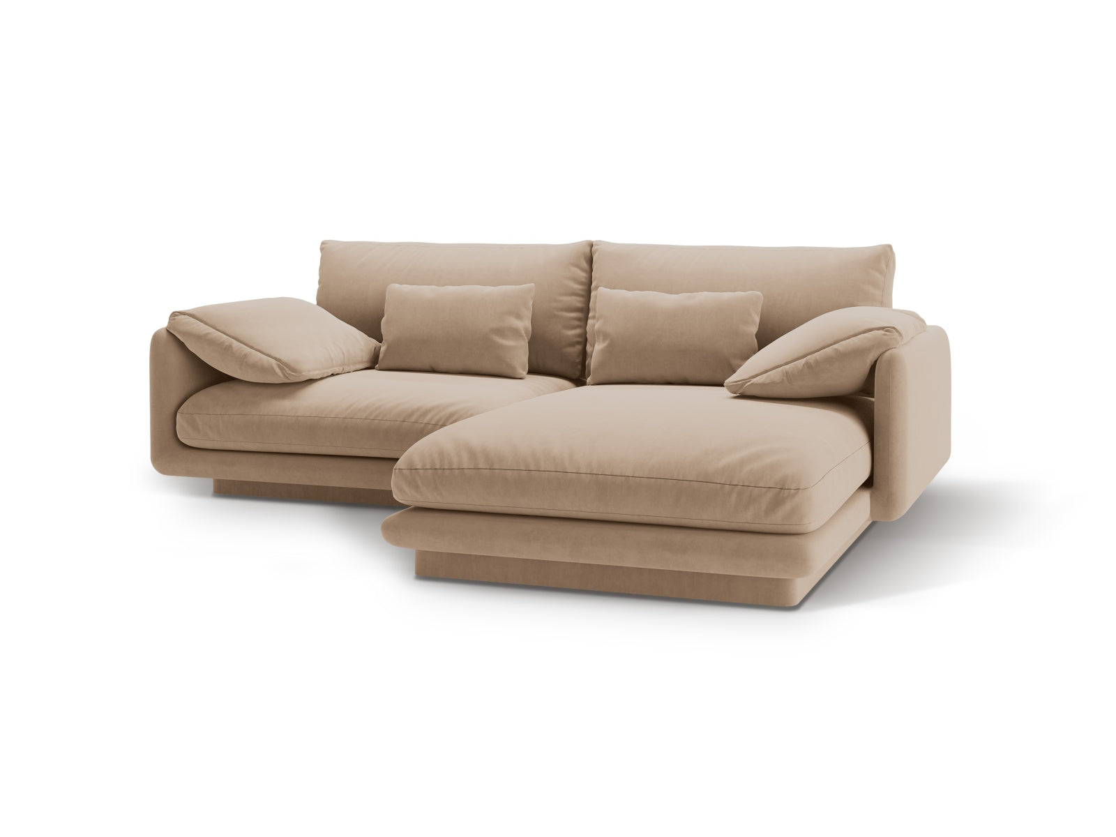 Elegantes Torino Velour Ecksofa rechts, 3-Sitzer in Sand-Casino, ideal für stilvolle Wohnräume und entspannte Abende von Micadoni.