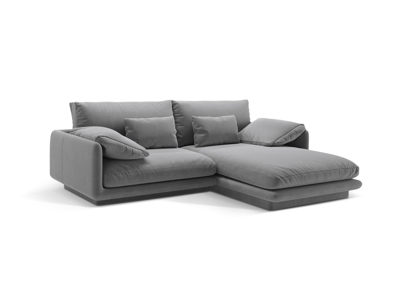Elegantes Torino Velour Ecksofa in hellem Grau, 3-Sitzer, rechtsseitig, ideal für stilvolle Wohnräume, erhältlich bei KAQTU Design AG.