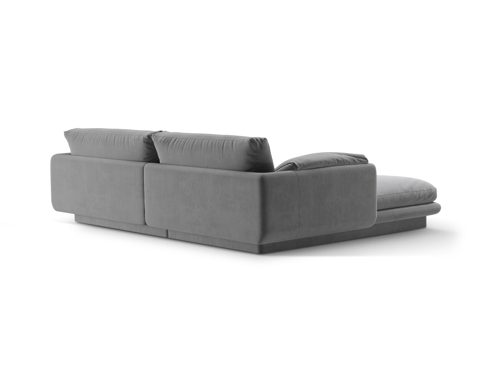 Modernes Torino Velour Ecksofa in sanftem Grau, 3-Sitzer, rechtsseitig, perfekt für gemütliche und stilvolle Wohnambiente.