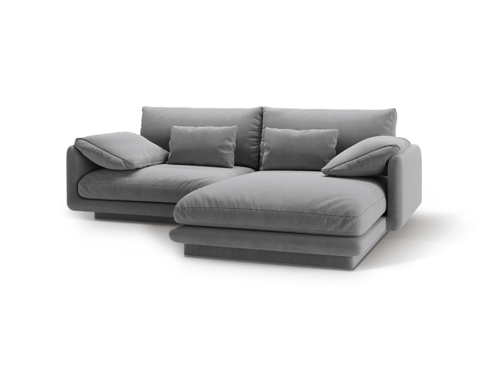 Elegantes Torino Velour Ecksofa in hellem Grau, 3-Sitzer, rechtsseitig, ideal für stilvolle und komfortable Wohnräume.