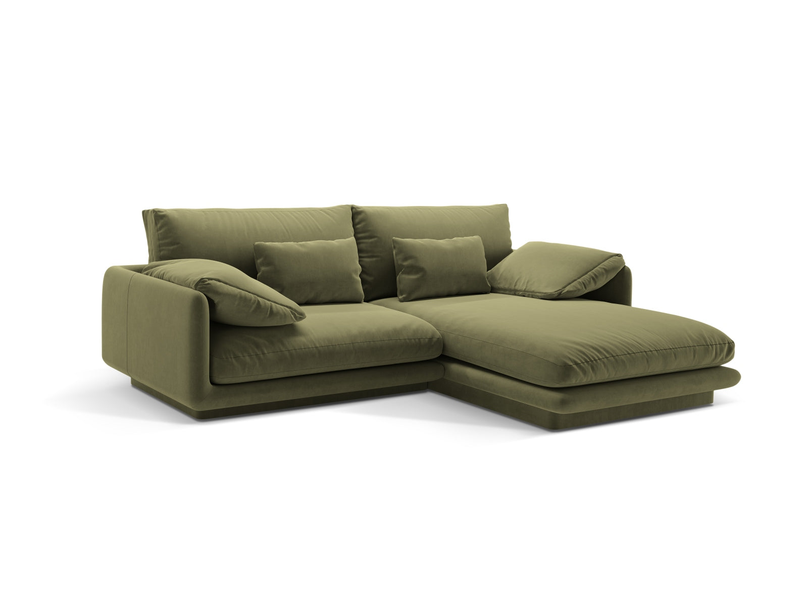 Elegantes Torino Velour Ecksofa in sanftem Grün, 3-Sitzer, ideal für stilvolle Wohnräume, erhältlich bei KAQTU Design AG.