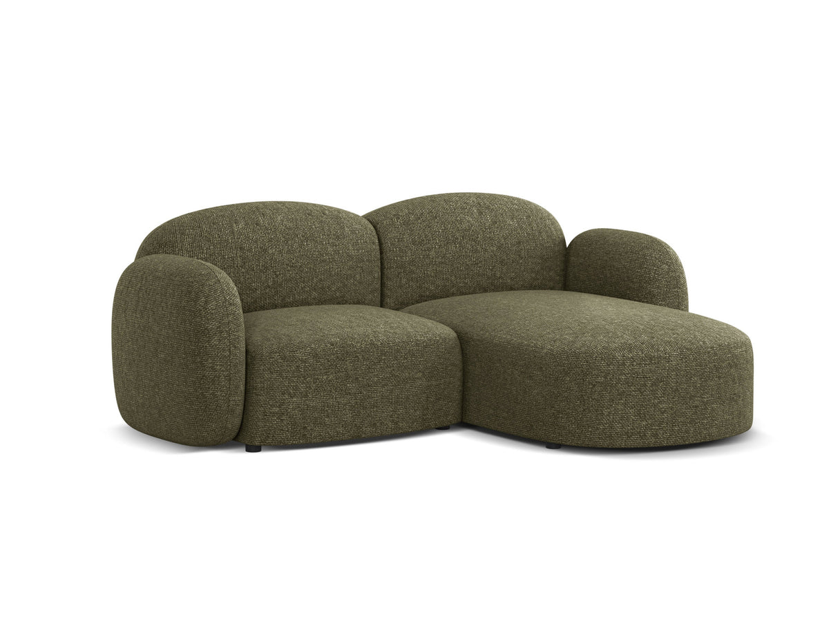 Blair Ecksofa rechts 3-Sitzer von Micadoni, L-Sofa mit Eden-Chenillestoff in Dark Beige, Massivholzrahmen und schwarzen Kunststoffbeinen.