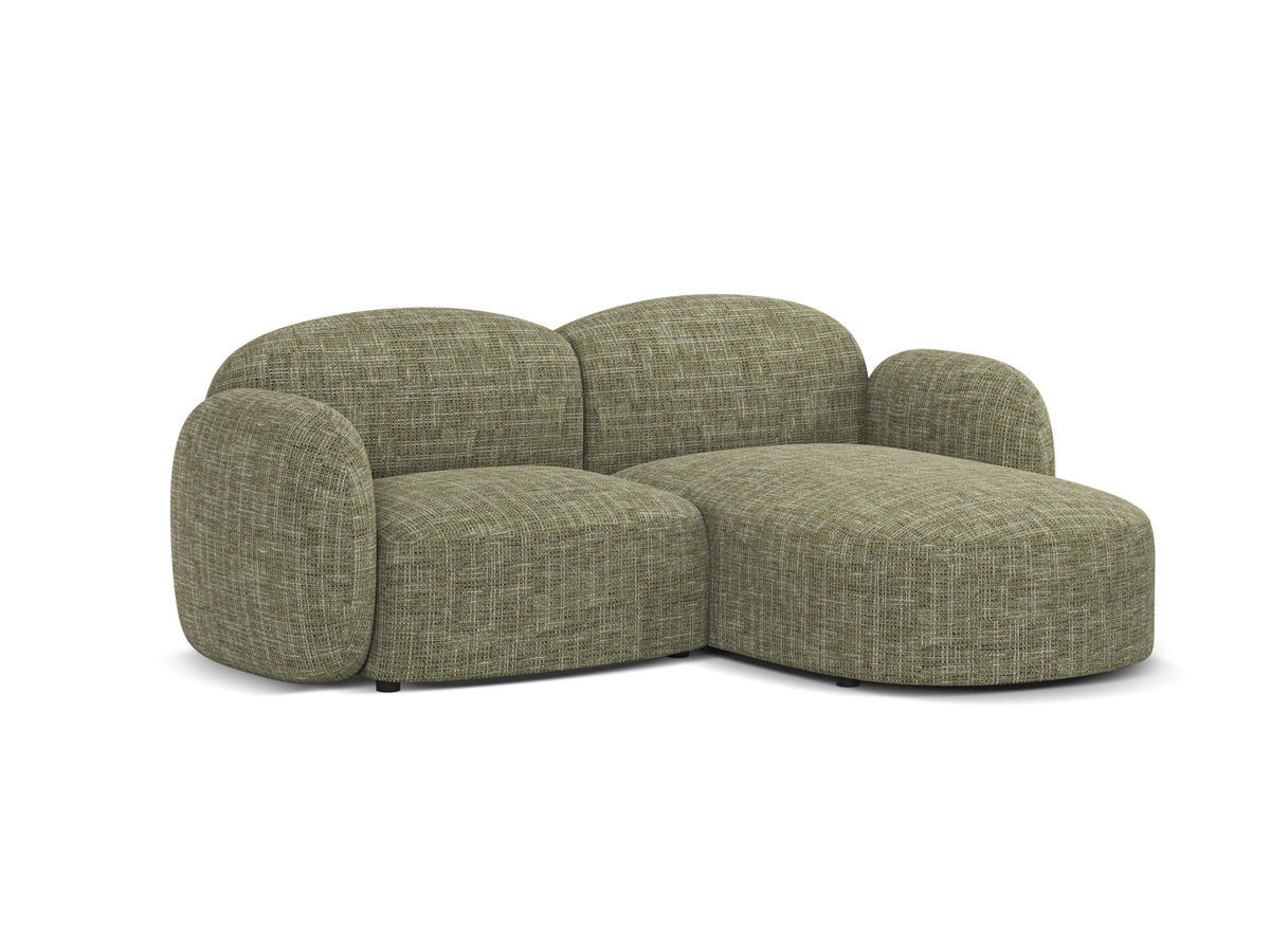 Blair Ecksofa rechts 3-Sitzer von Micadoni, L-Sofa mit Eden-Chenillestoff in Dark Beige, Massivholzrahmen und schwarzen Kunststoffbeinen.