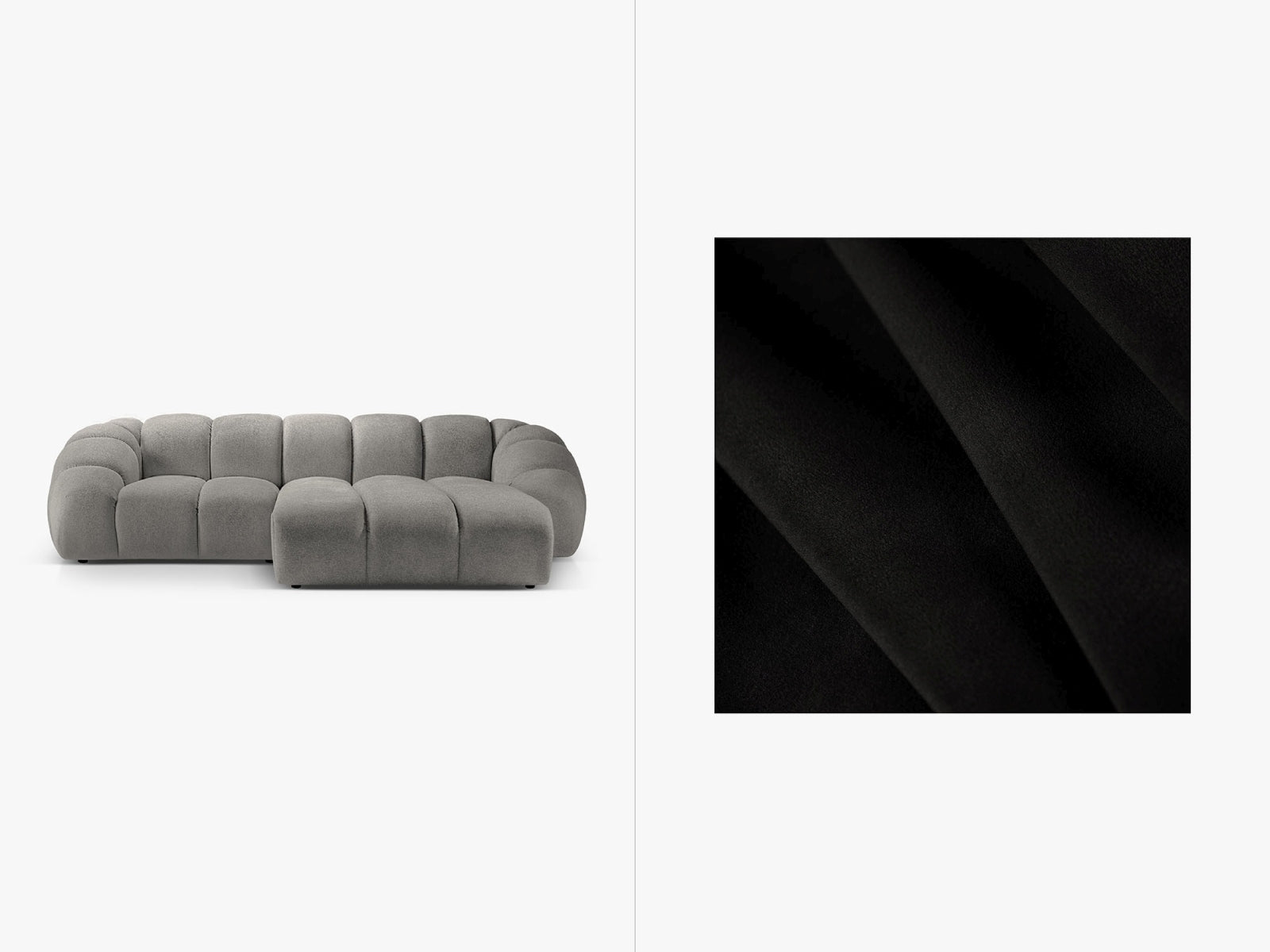 Diana Velour Ecksofa rechts 3 Sitzer in Black-Salvador präsentiert im Onlineshop von KAQTU Design AG. L-Sofa rechts ist von Micadoni