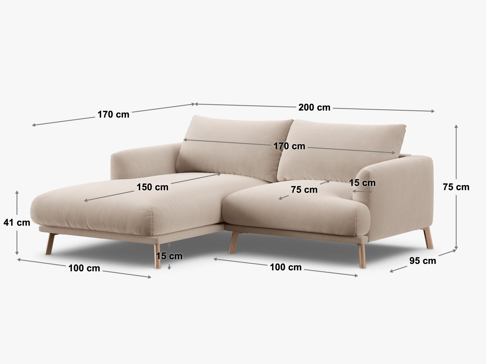 Elegantes 3-Sitzer Ecksofa Naomi von Micadoni in Beige, perfekt für stilvolle Wohnräume, bietet Komfort und modernes Flair.
