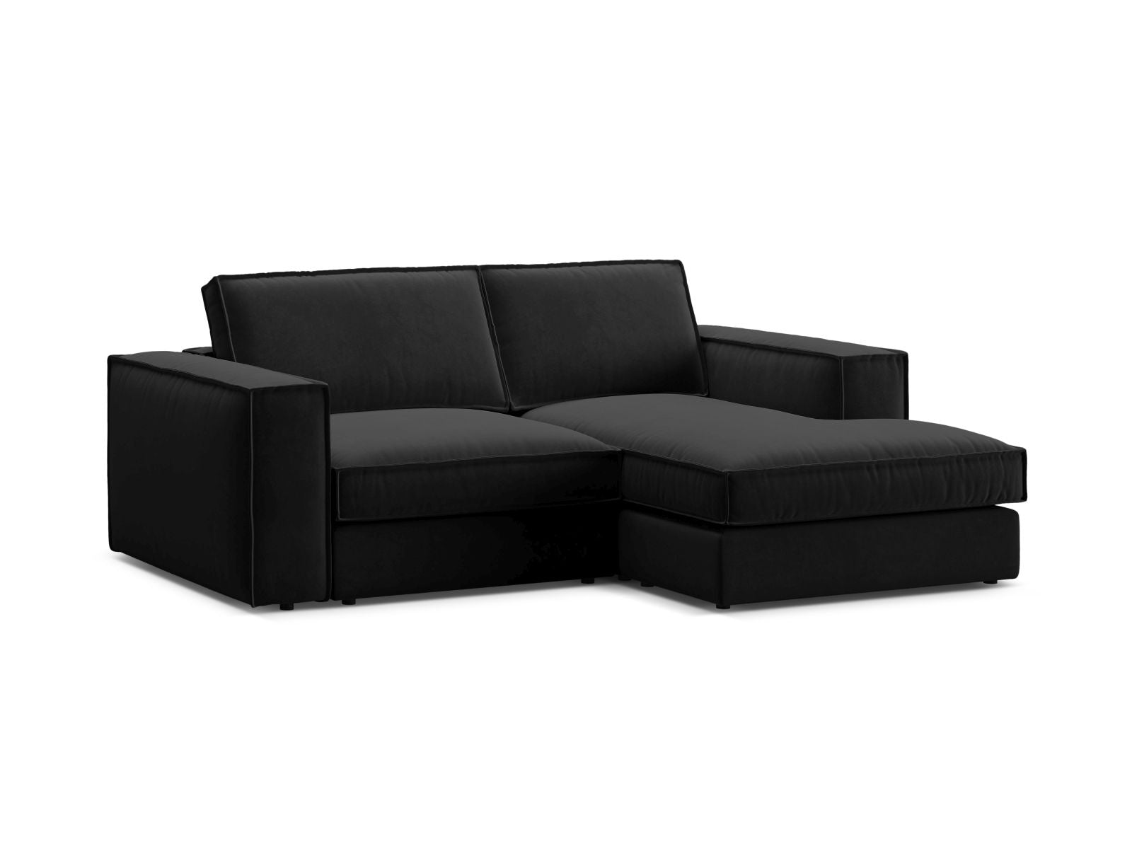 Elegantes 2-Sitzer Ecksofa rechts Pola in klassischem Schwarz, ideal für komfortable Wohnräume und entspannende Stunden.