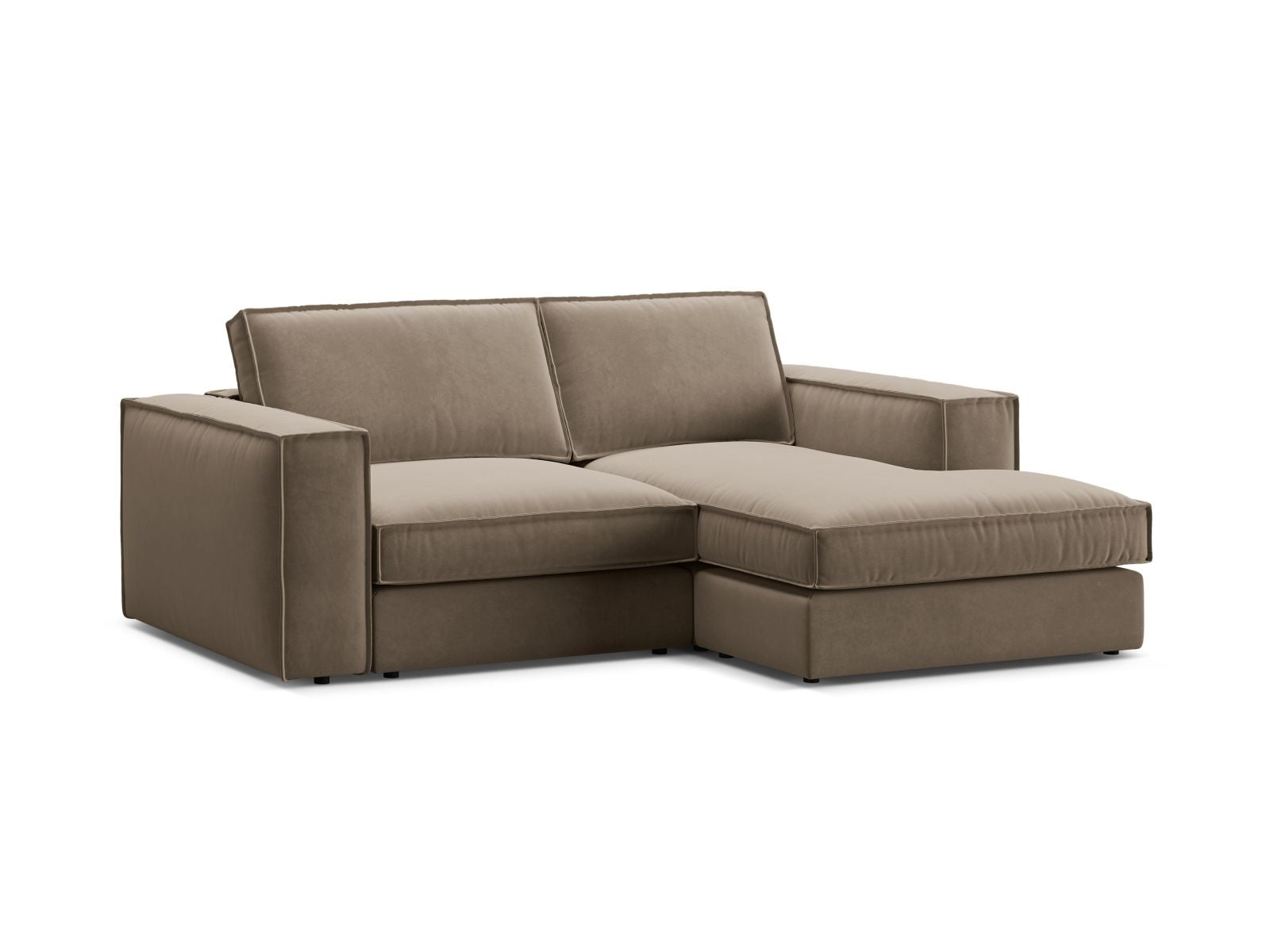 Modernes 2-Sitzer Ecksofa Pola in Grau-Braun, ideal für gemütliche Wohnräume, erhältlich bei Micadoni im KAQTU Onlineshop.