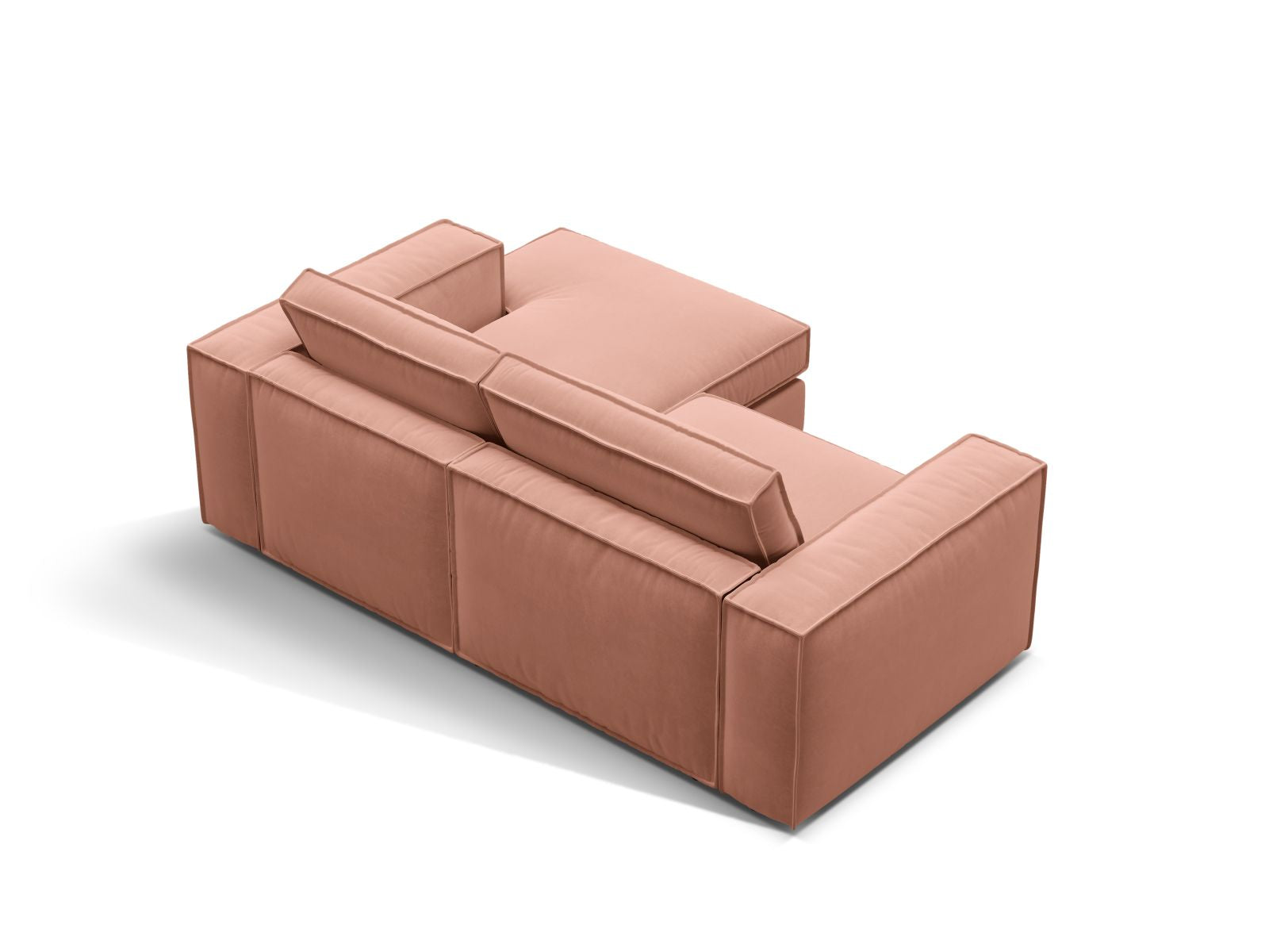 Stylisches 2-Sitzer Ecksofa rechts Pola in lebhaftem Pink-Salvador, perfekt für moderne Wohnkonzepte und gemütliche Entspannungsecken.