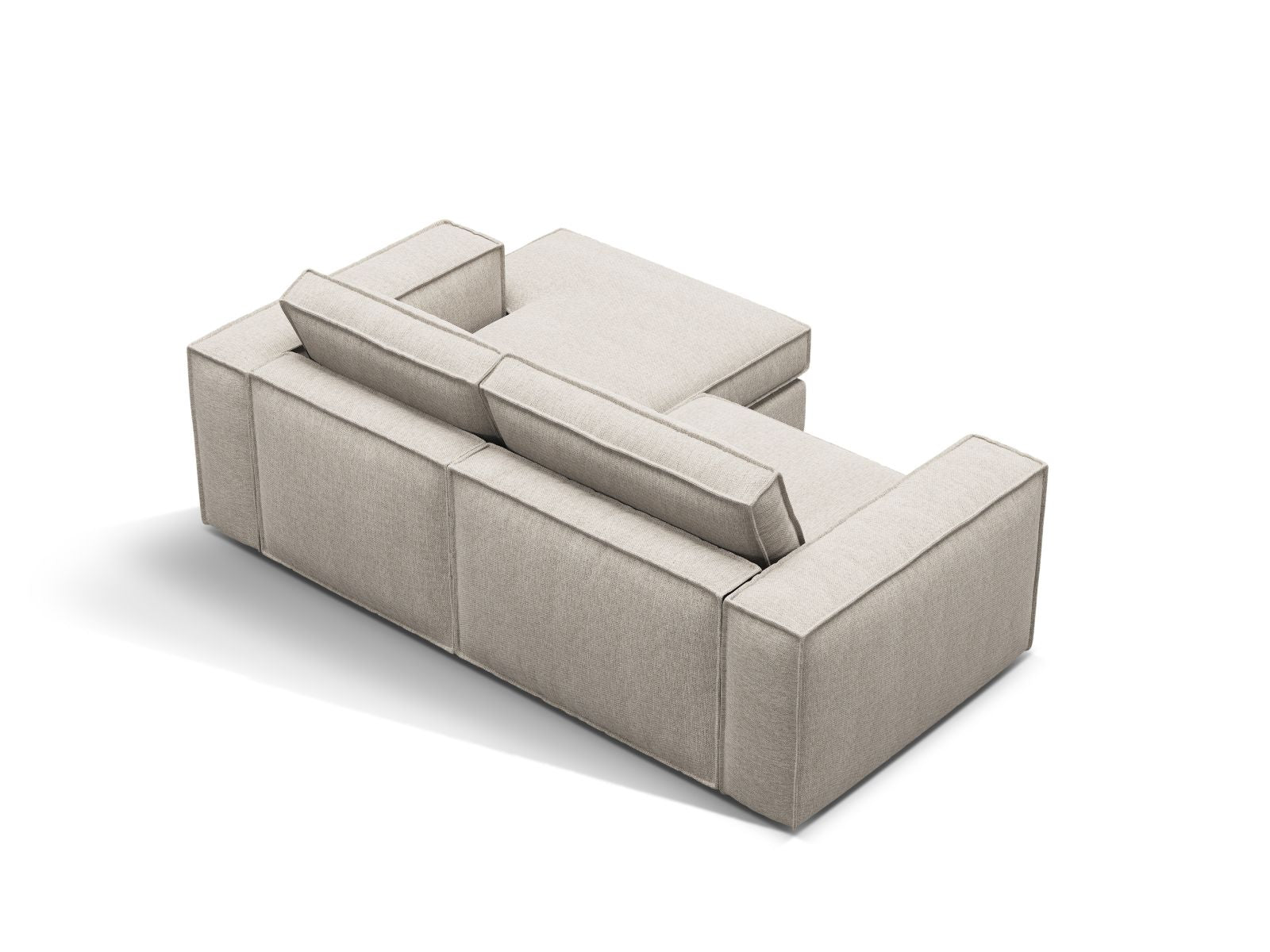 Stylisches 2-Sitzer Ecksofa rechts Pola in sanften Erdtönen, perfekt für stilvolle Wohnzimmer und entspannte Abende.