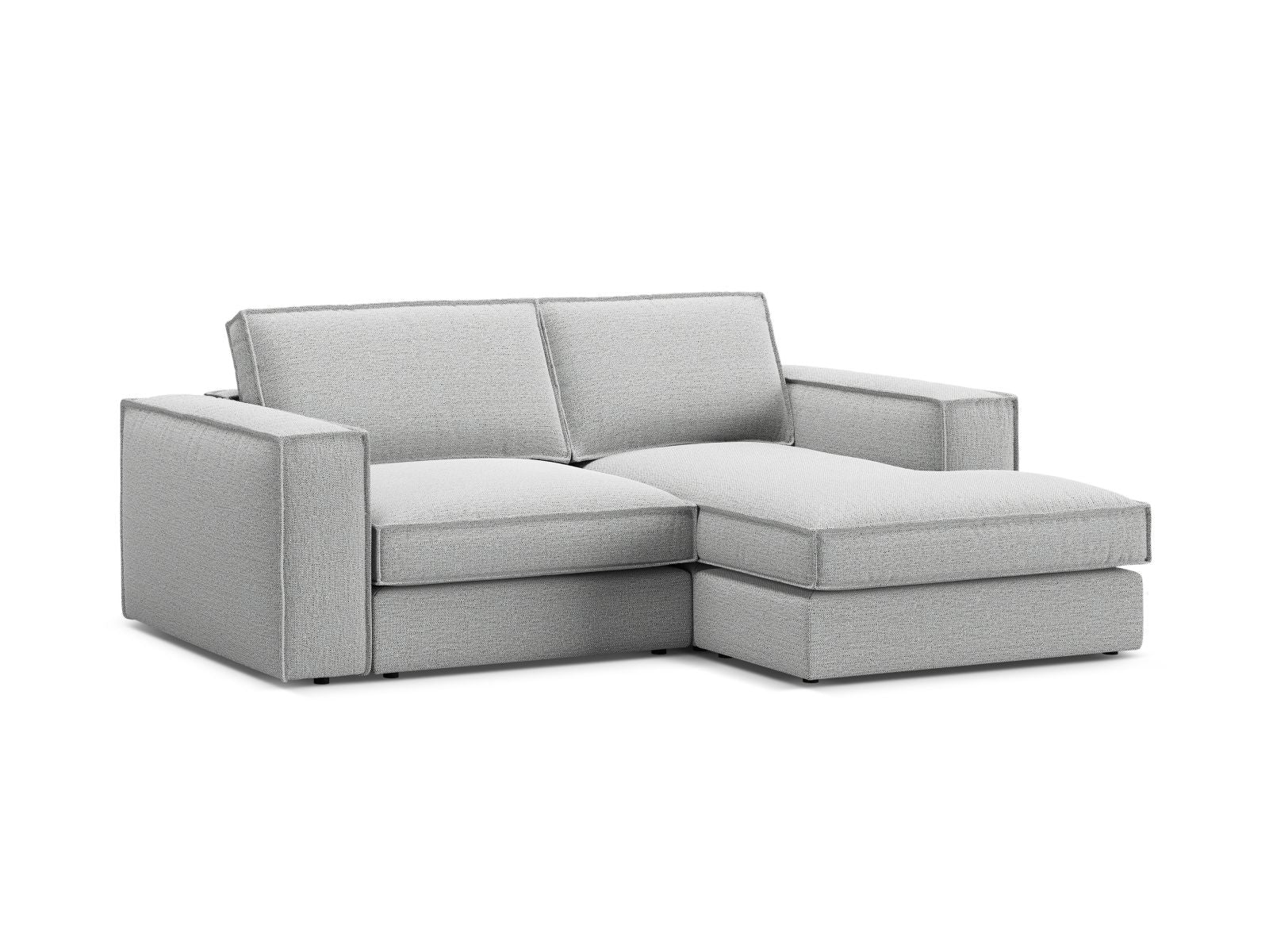 Modernes 2-Sitzer Ecksofa rechts Pola in dezentem Grau, ideal für gemütliche Wohnräume, vereint Funktionalität und zeitgemäße Ästhetik von Micadoni.