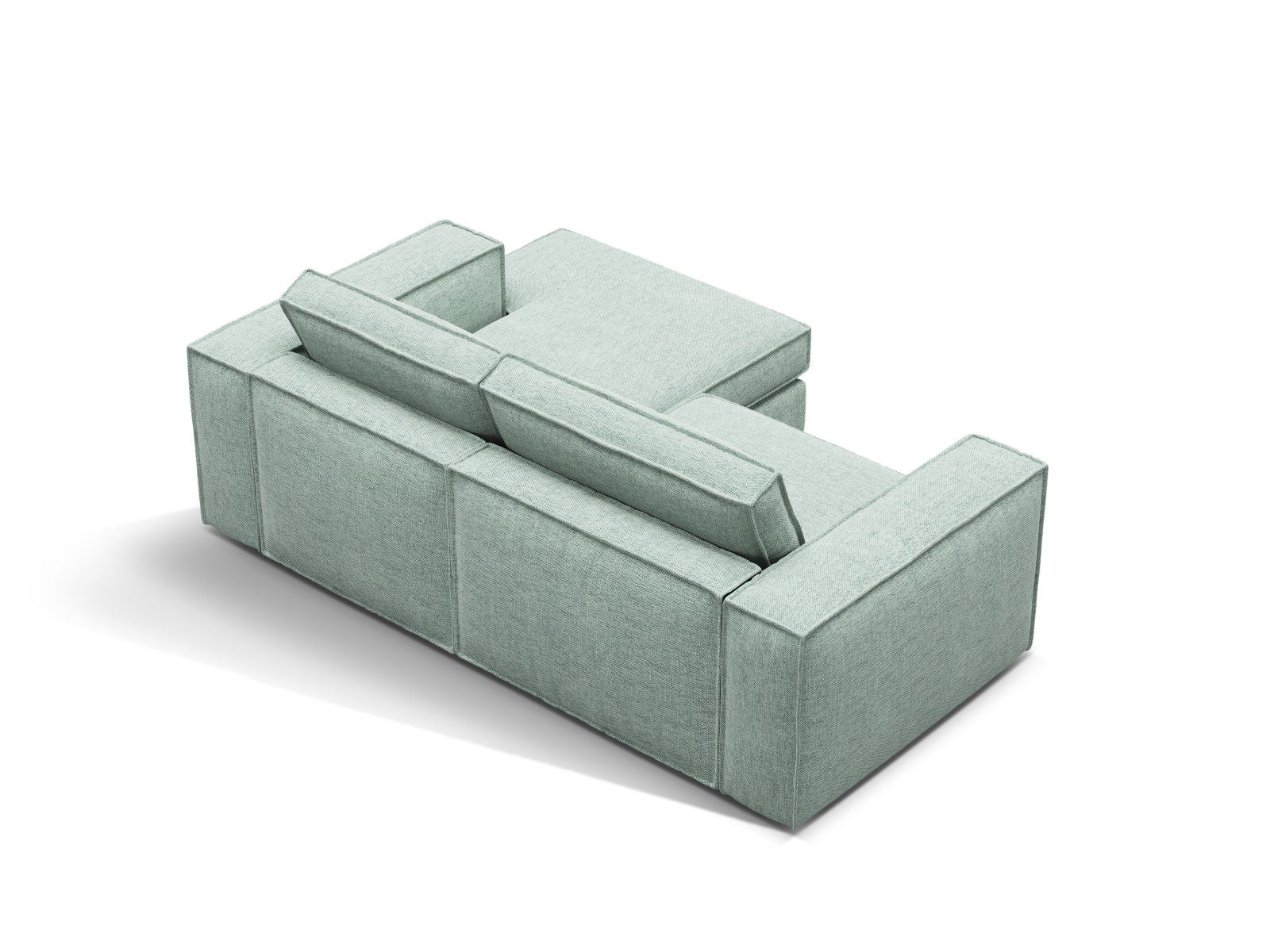 Elegantes 2-Sitzer Ecksofa rechts Pola in zartem Mintgrün, perfekt für gemütliche Stunden und ein modernes Wohnambiente.
