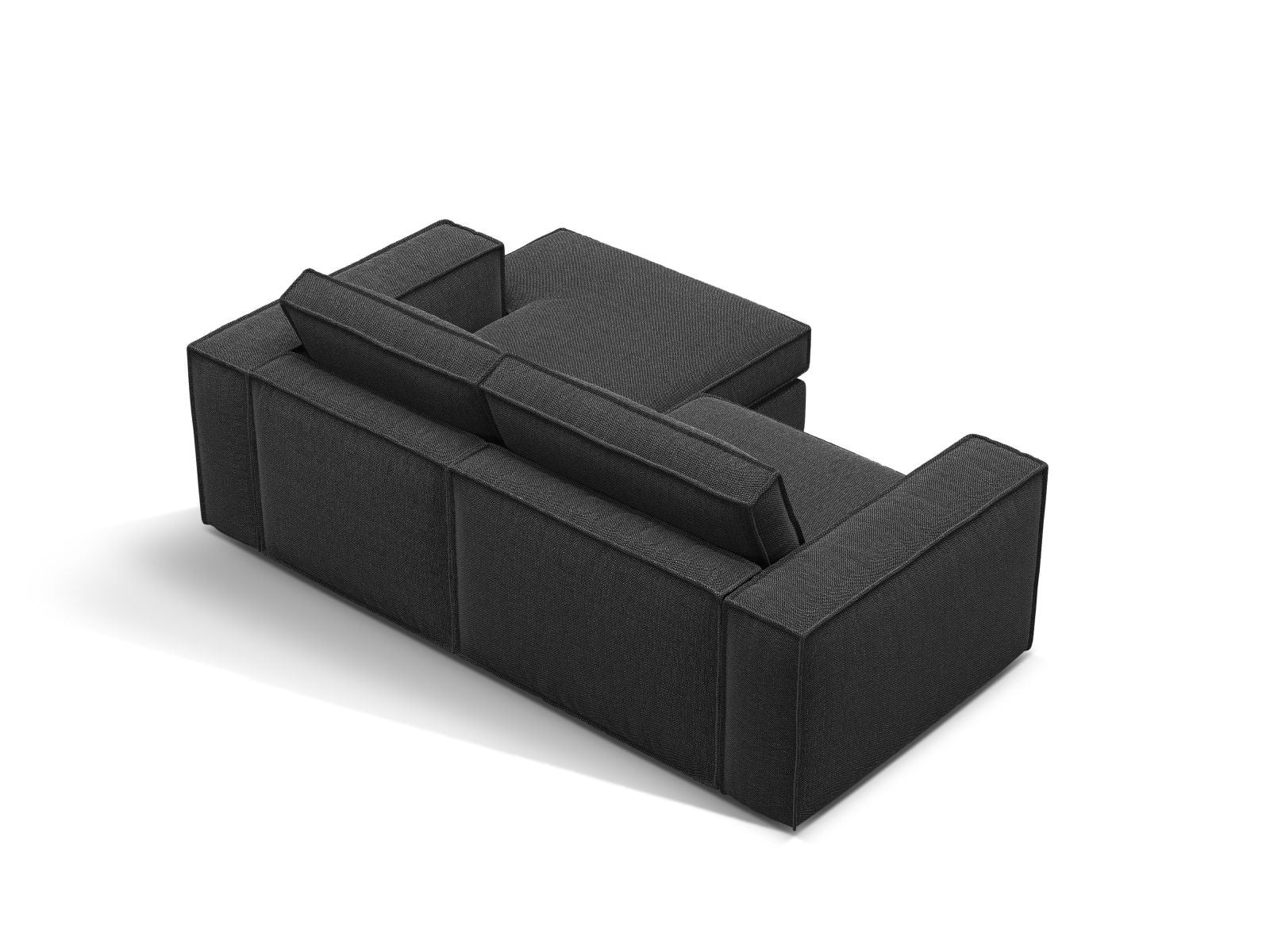 Elegantes 2-Sitzer Ecksofa rechts Pola in zeitlosem Schwarz, perfekt für entspannte Stunden und geschmackvolle Wohnräume.