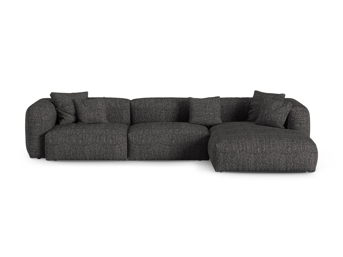 Ecksofa rechts Martina von Micadoni in Moss Green-Boston Stoff mit Massivholzrahmen, schwarzen Kunststoffbeinen und XL-Sitztiefe.
