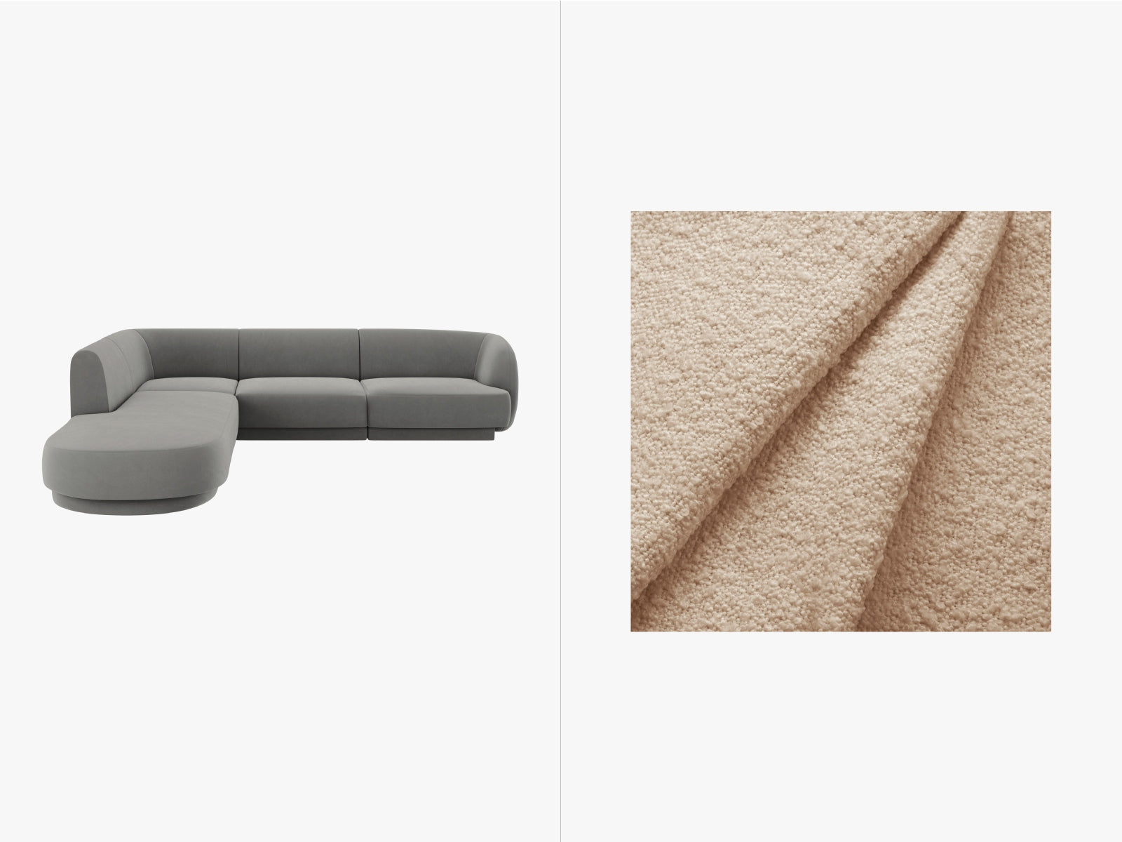 Miley Boucle Ecksofa links 6 Sitzer in Beige-Baloo präsentiert im Onlineshop von KAQTU Design AG. Ecksofa links ist von Micadoni