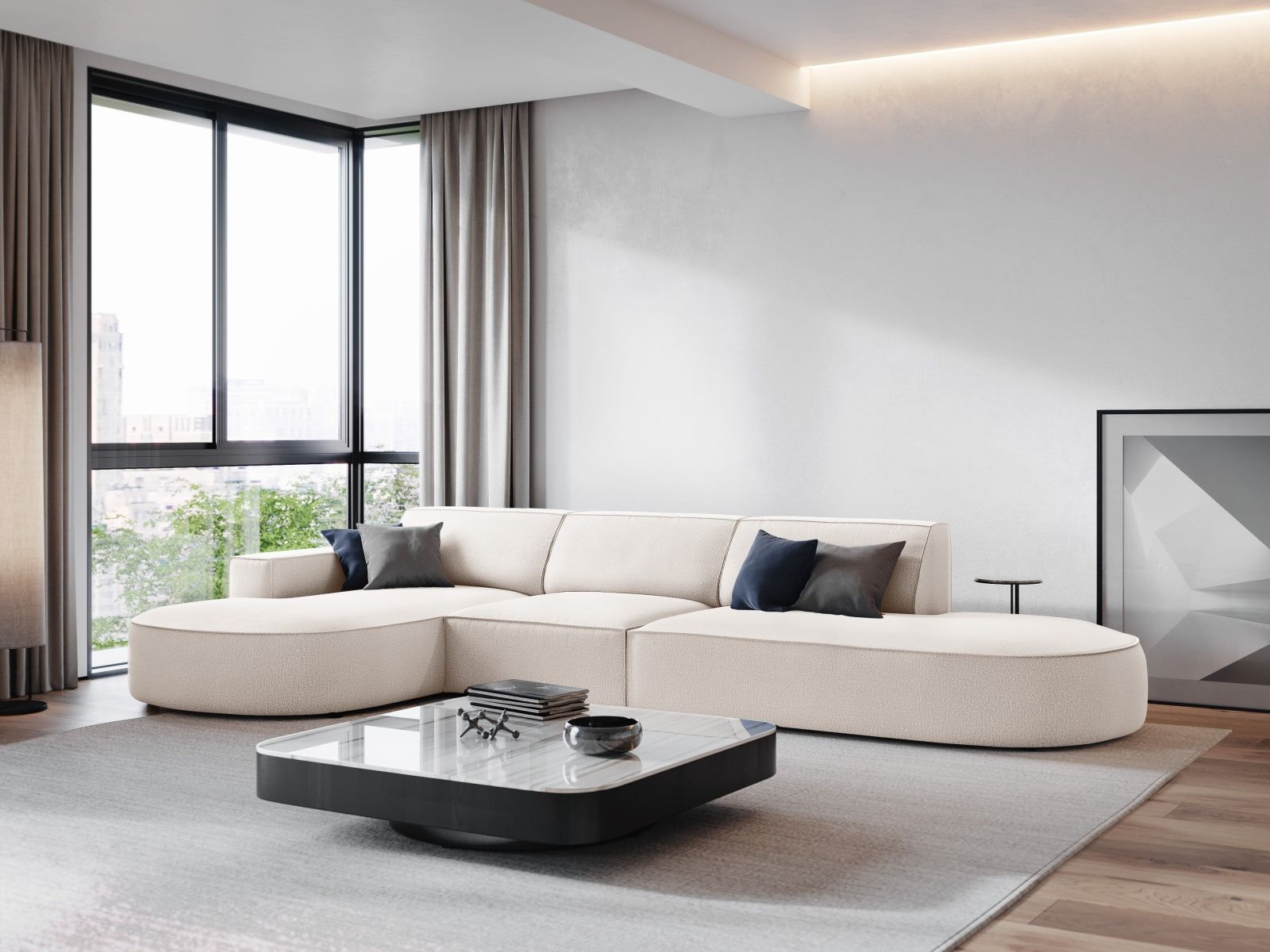 Jodie Modulares Ecksofa links 4 Sitzer in Light Beige präsentiert im Onlineshop von KAQTU Design AG. Ecksofa links ist von Micadoni