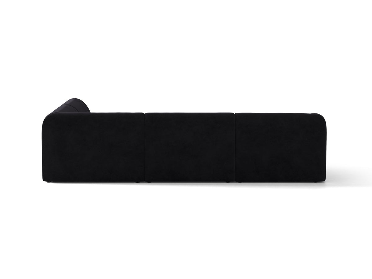 Produktfoto des Miley Ecksofas von Micadoni in Dunkelbeige, L-Form, Bezug aus Bluvel-Stoff, schwarze Kunststoffbeine, Sitzhöhe 40 cm.