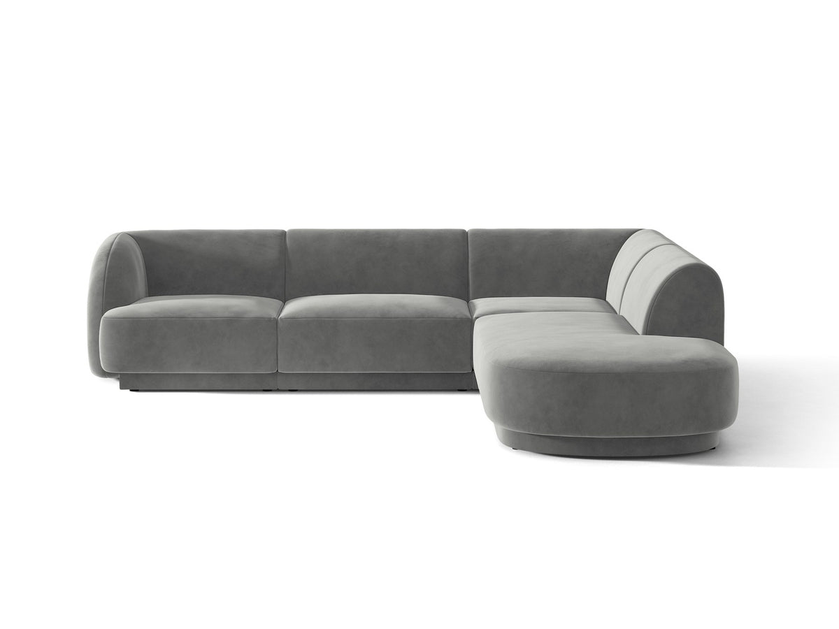 Produktfoto des Miley Ecksofas von Micadoni in Dunkelbeige, L-Form, Bezug aus Bluvel-Stoff, schwarze Kunststoffbeine, Sitzhöhe 40 cm.