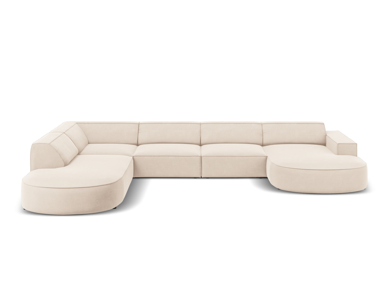 Jodie Velour modulares Panoramic Ecksofa links 7 Sitzer in Light Beige präsentiert im Onlineshop von KAQTU Design AG. Ecksofa links ist von Micadoni