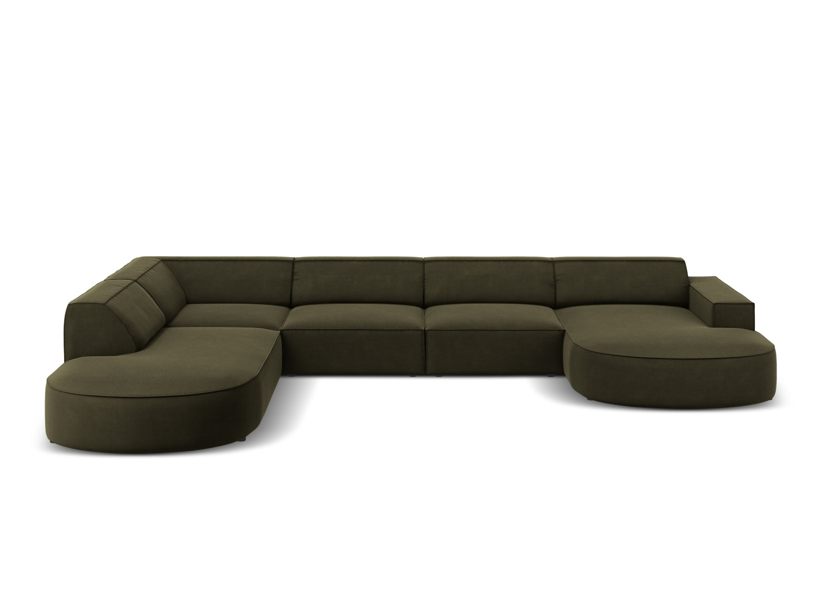 Jodie Velour modulares Panoramic Ecksofa links 7 Sitzer in Green präsentiert im Onlineshop von KAQTU Design AG. Ecksofa links ist von Micadoni