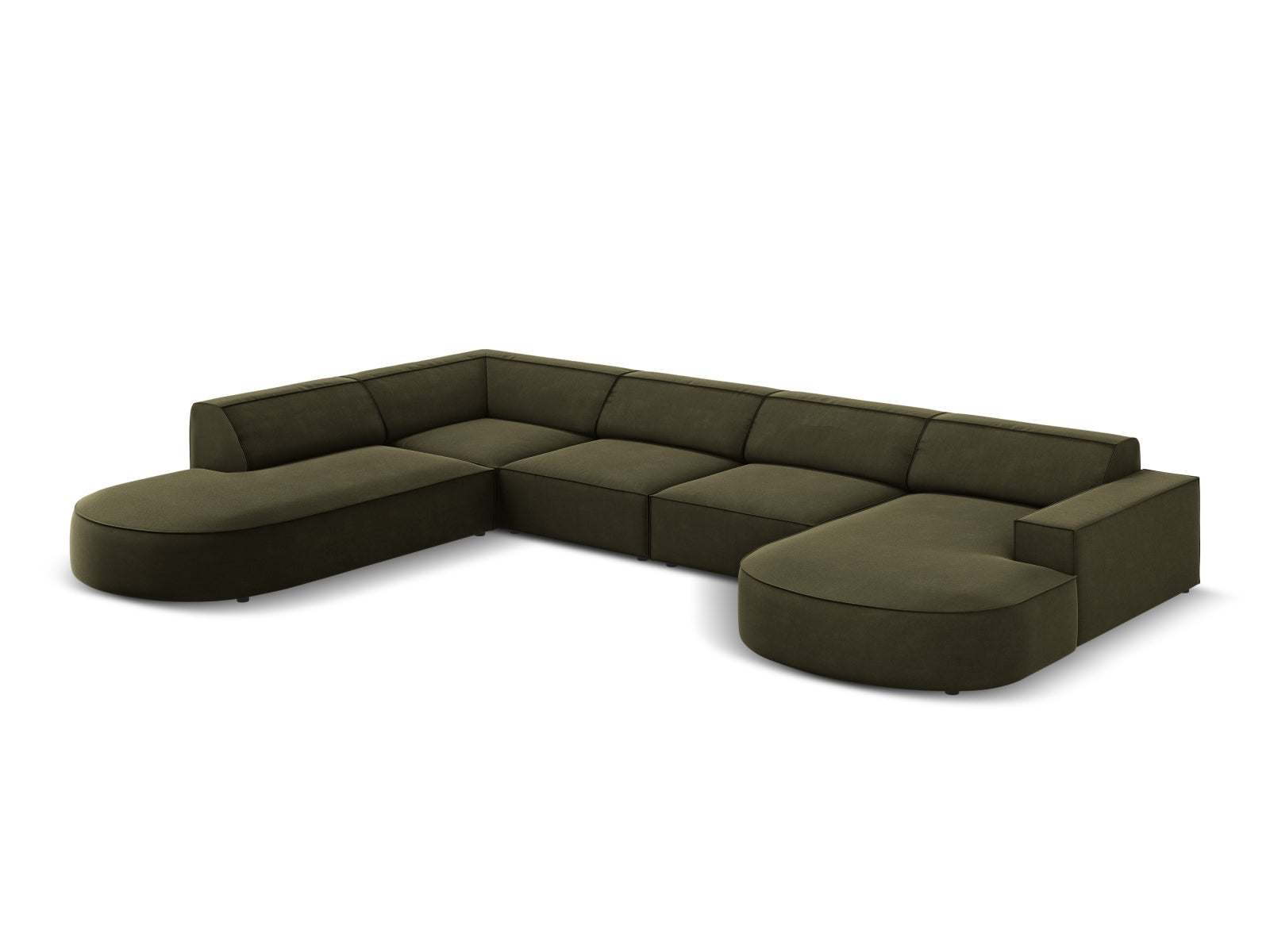 Jodie Velour modulares Panoramic Ecksofa links 7 Sitzer in Green präsentiert im Onlineshop von KAQTU Design AG. Ecksofa links ist von Micadoni