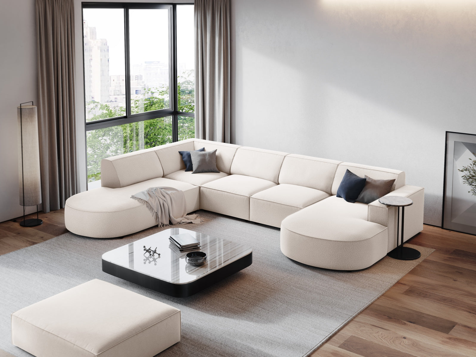 Jodie Modulares Panoramic Ecksofa links 7 Sitzer in Light Beige präsentiert im Onlineshop von KAQTU Design AG. Ecksofa links ist von Micadoni