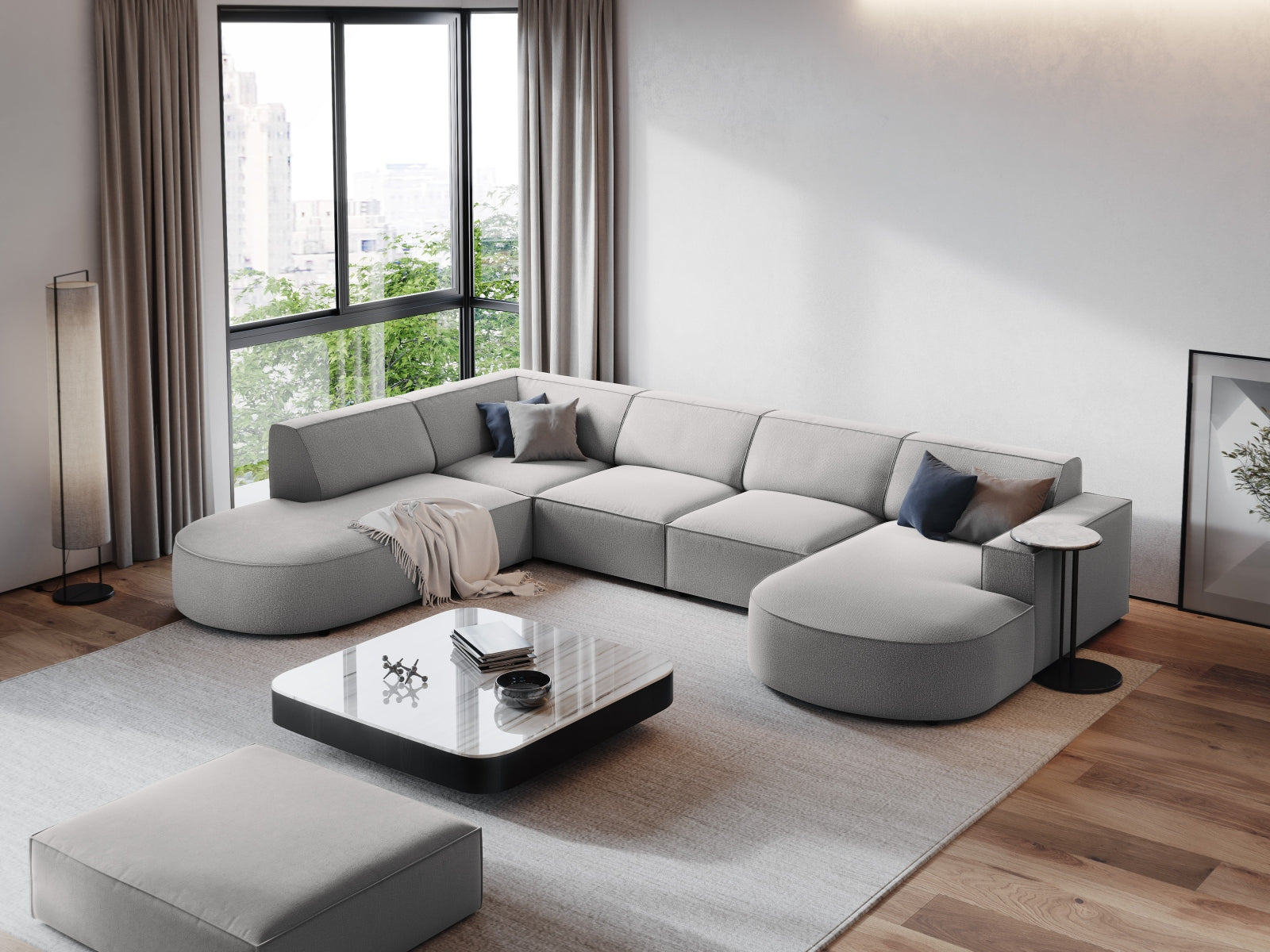 Jodie Modulares Panoramic Ecksofa links 7 Sitzer in Light Grey präsentiert im Onlineshop von KAQTU Design AG. Ecksofa links ist von Micadoni