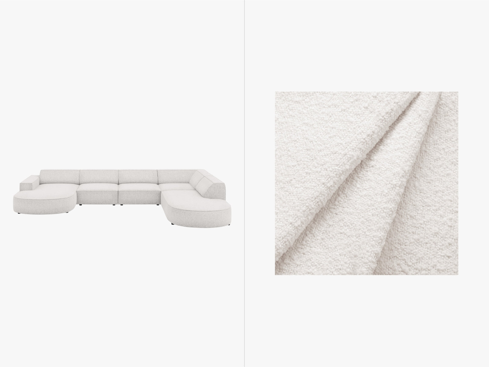 Jodie Boucle modulares Panoramic Ecksofa rechts 7 Sitzer in White präsentiert im Onlineshop von KAQTU Design AG. Ecksofa rechts ist von Micadoni
