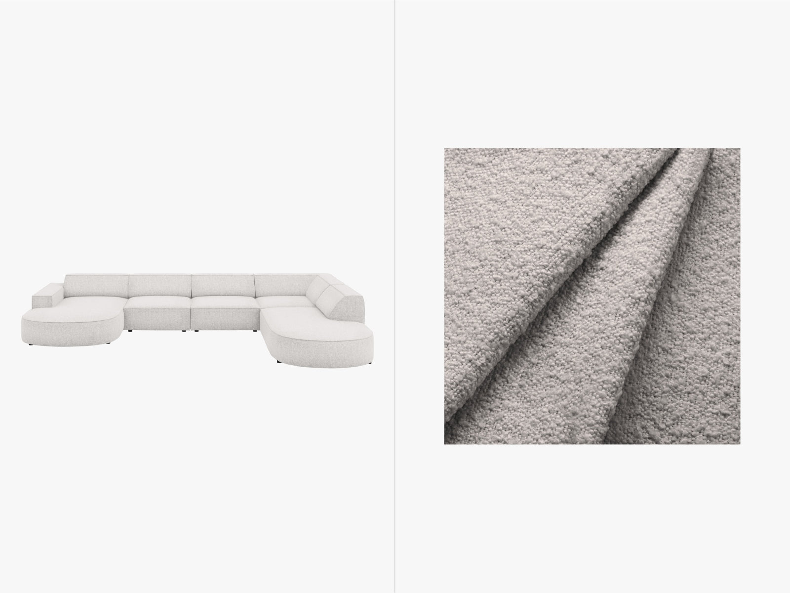 Jodie Boucle modulares Panoramic Ecksofa rechts 7 Sitzer in Light Grey präsentiert im Onlineshop von KAQTU Design AG. Ecksofa rechts ist von Micadoni
