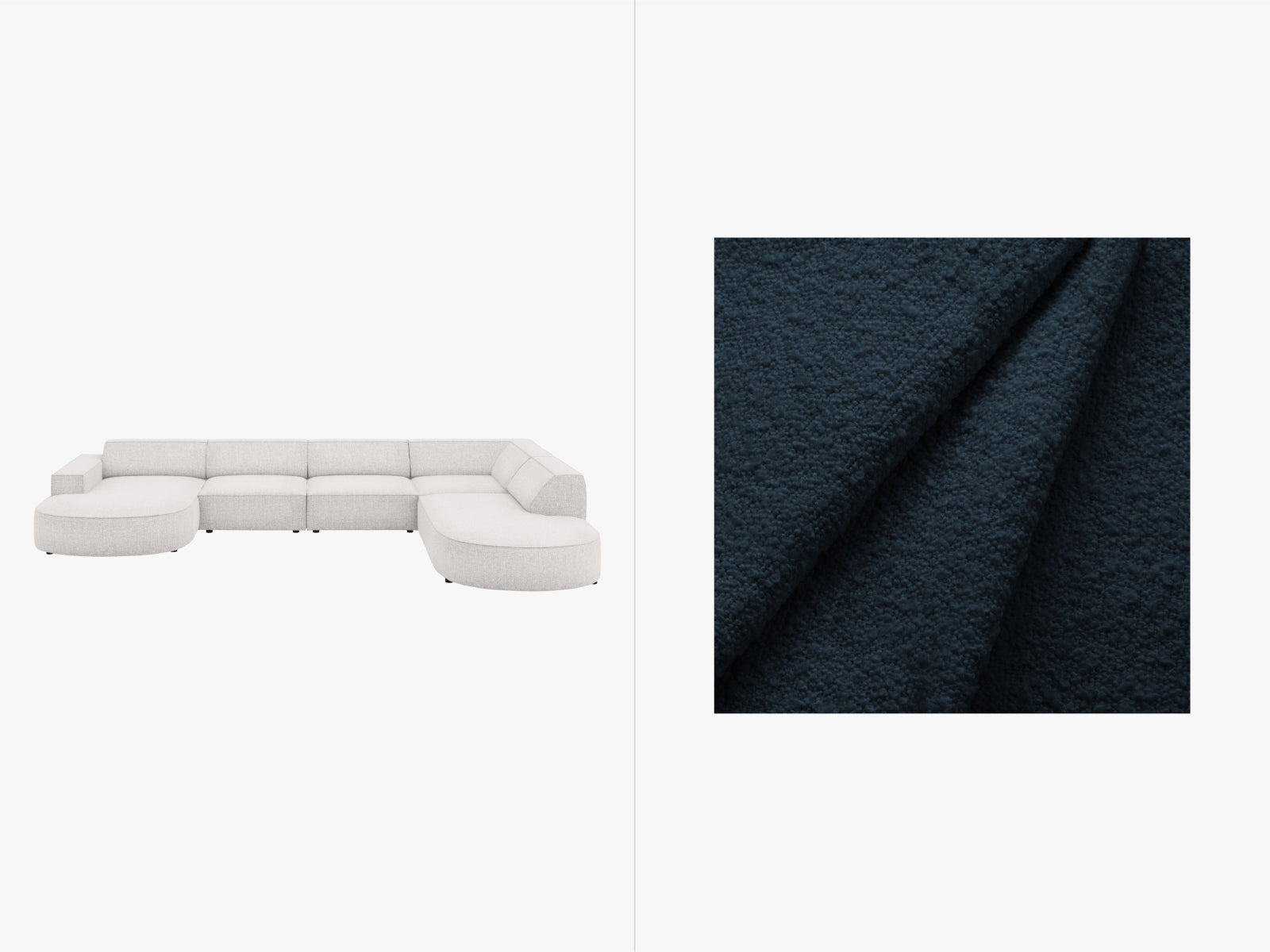 Jodie Boucle modulares Panoramic Ecksofa rechts 7 Sitzer in Dark Blue präsentiert im Onlineshop von KAQTU Design AG. Ecksofa rechts ist von Micadoni