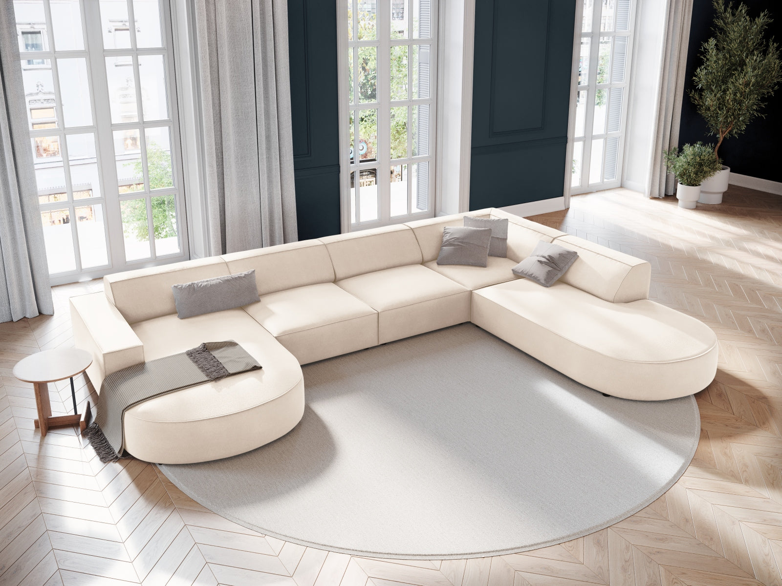 Jodie Velour modulares Panoramic Ecksofa rechts 7 Sitzer in Light Beige präsentiert im Onlineshop von KAQTU Design AG. Ecksofa rechts ist von Micadoni