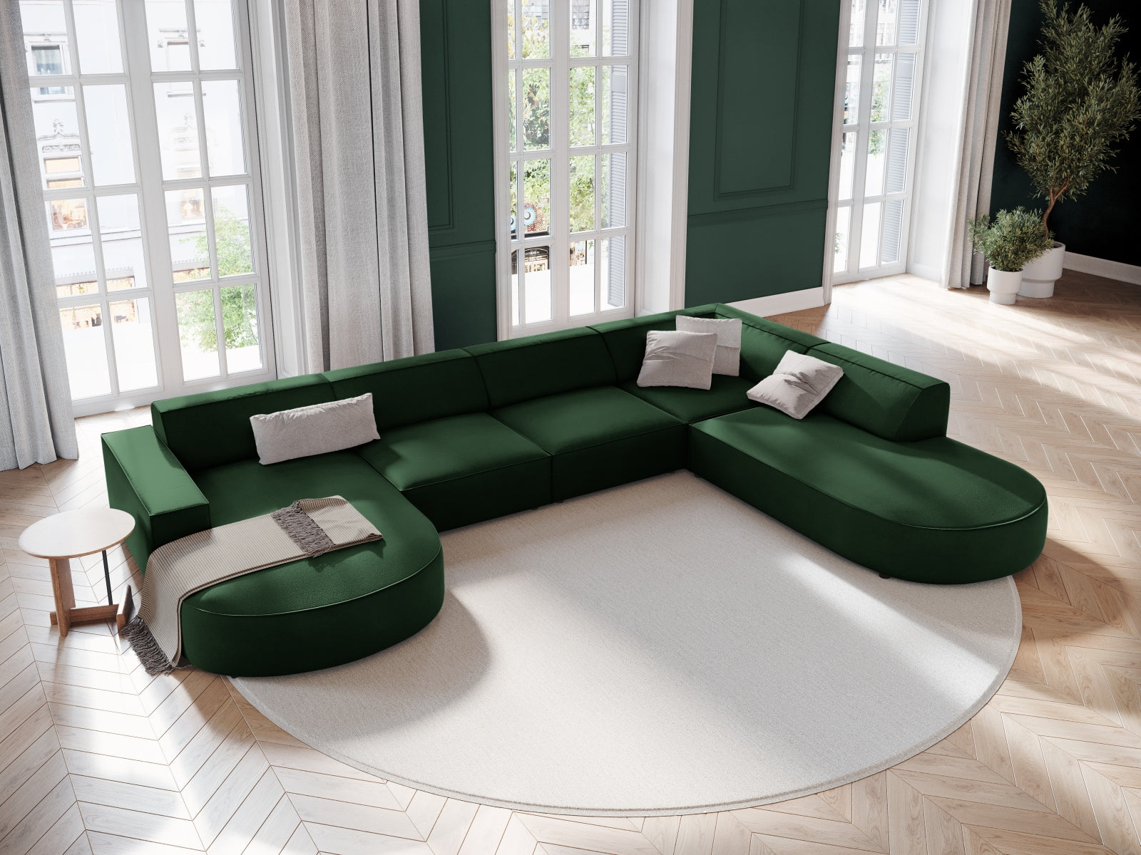 Jodie Velour modulares Panoramic Ecksofa rechts 7 Sitzer in Bottle Green präsentiert im Onlineshop von KAQTU Design AG. Ecksofa rechts ist von Micadoni