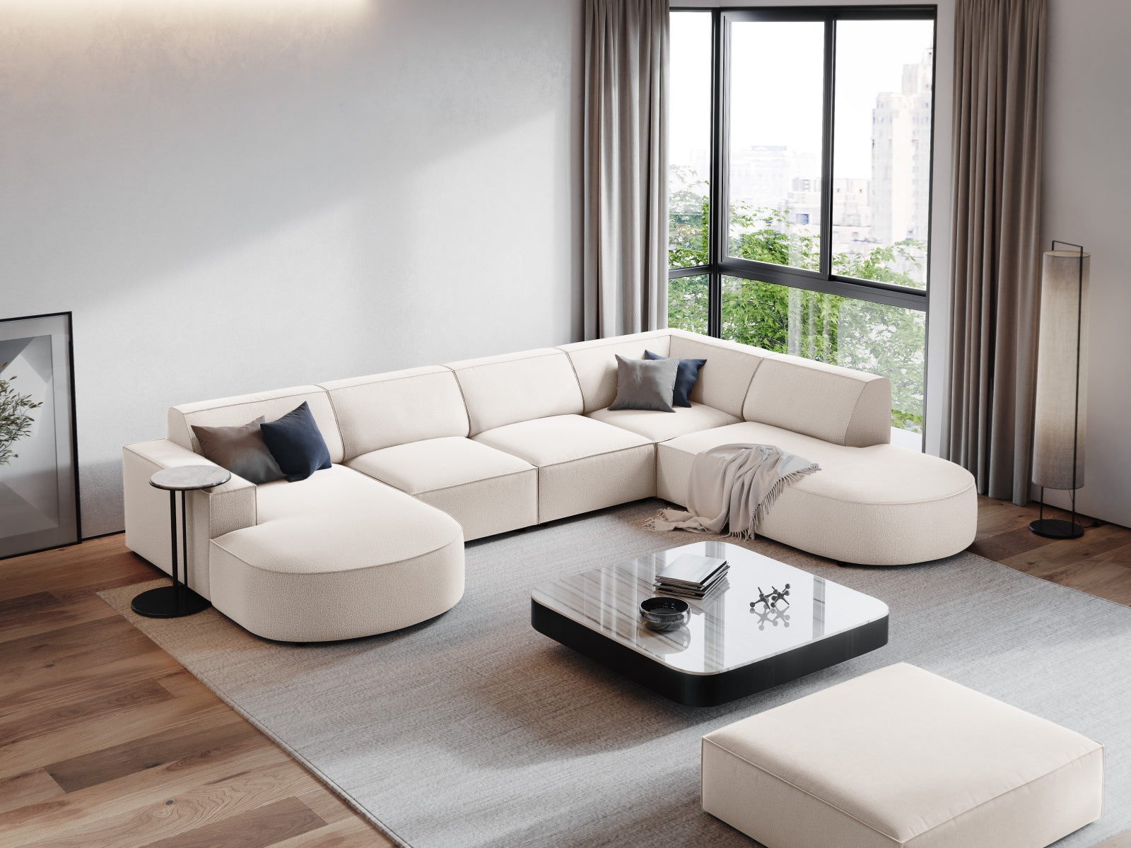 Jodie Modulares Panoramic Ecksofa rechts 7 Sitzer in Light Beige präsentiert im Onlineshop von KAQTU Design AG. Ecksofa rechts ist von Micadoni