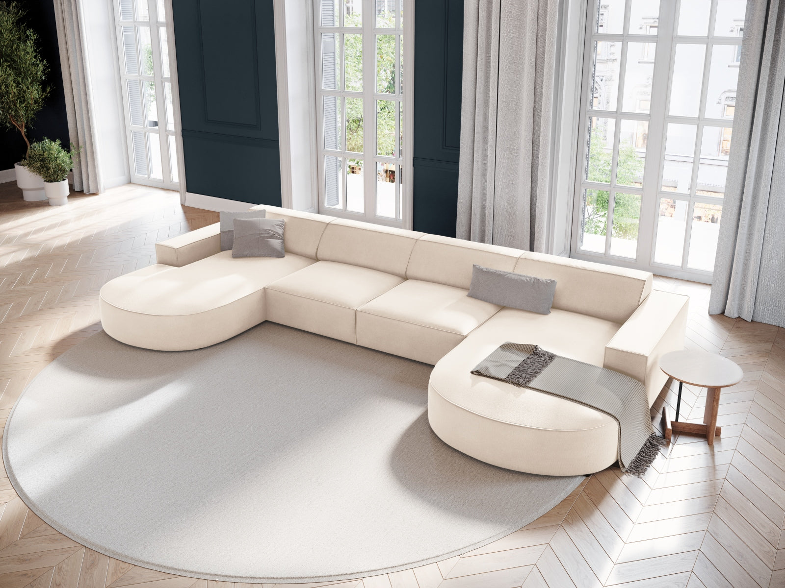 Jodie Velour modulares Panoramic Sofa 6 Sitzer in Light Beige präsentiert im Onlineshop von KAQTU Design AG. 3er Sofa ist von Micadoni