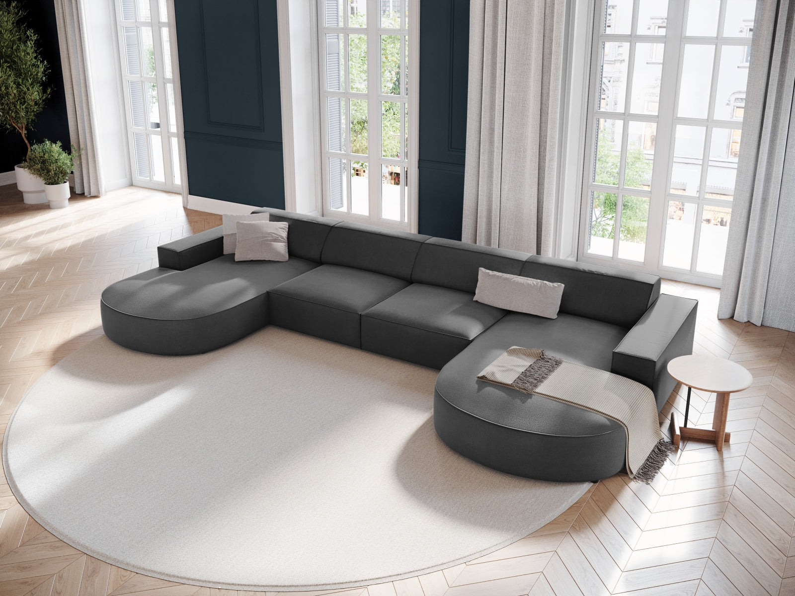 Jodie Velour modulares Panoramic Sofa 6 Sitzer in Grey präsentiert im Onlineshop von KAQTU Design AG. 3er Sofa ist von Micadoni