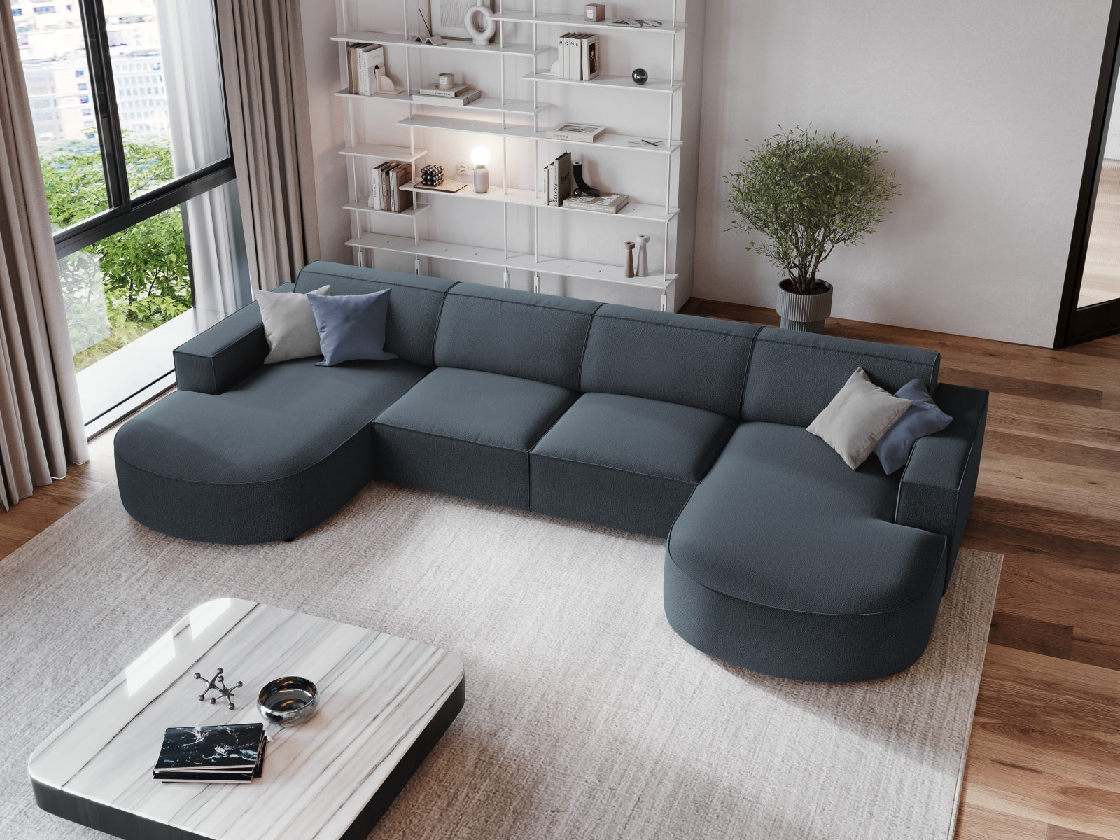 Jodie Modulares Panoramic Sofa 6 Sitzer in Blue präsentiert im Onlineshop von KAQTU Design AG. 3er Sofa ist von Micadoni