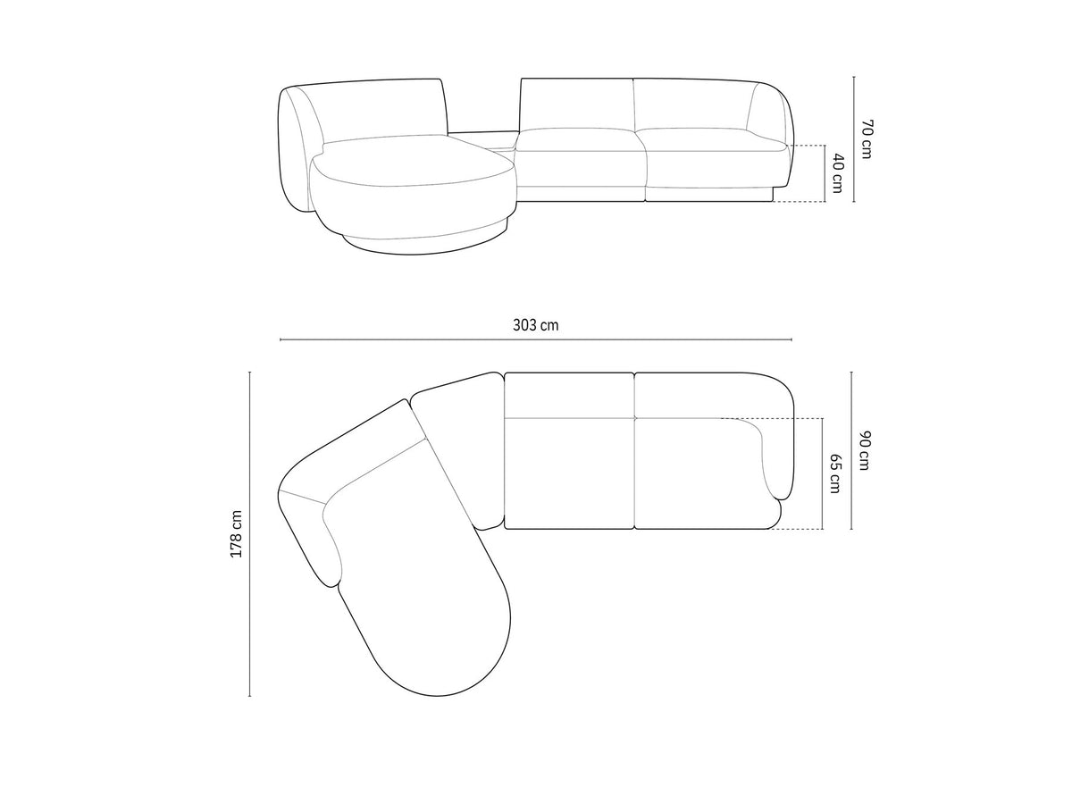 Braunes modulares Sofa Miley von Micadoni mit Bouclé-Stoff, schwarzen Kunststoffbeinen und breiter Sitzfläche im Wohnraum.